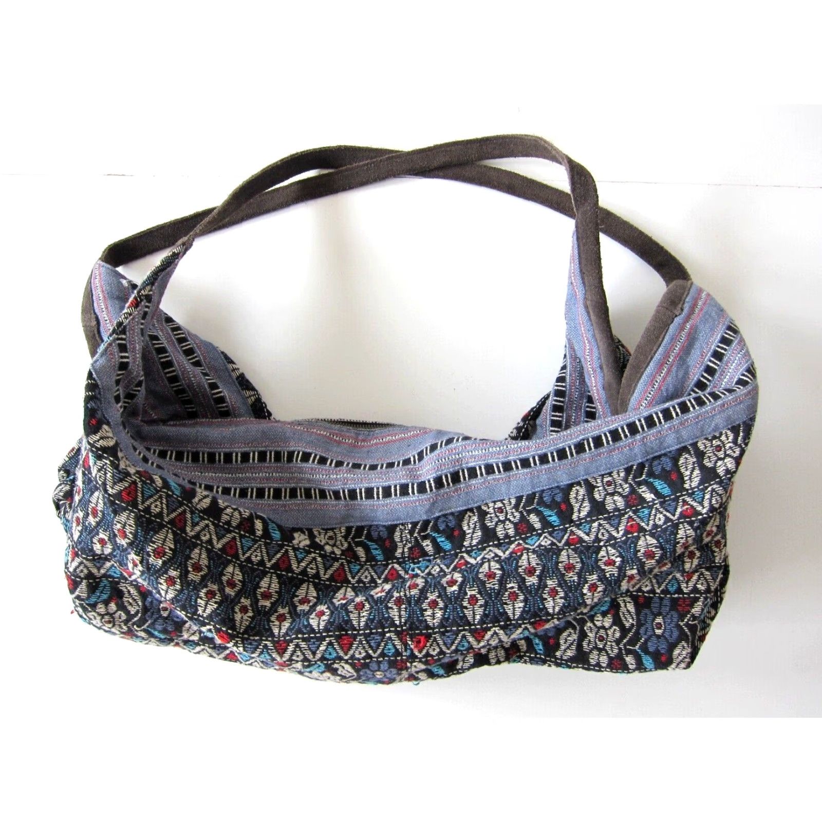 Vintage VINTAGE American Eagle Outfitter Cotton Embroidered Floral Leather Duffel Backpack Purse Size ONE SIZE - 6 Thumbnail
