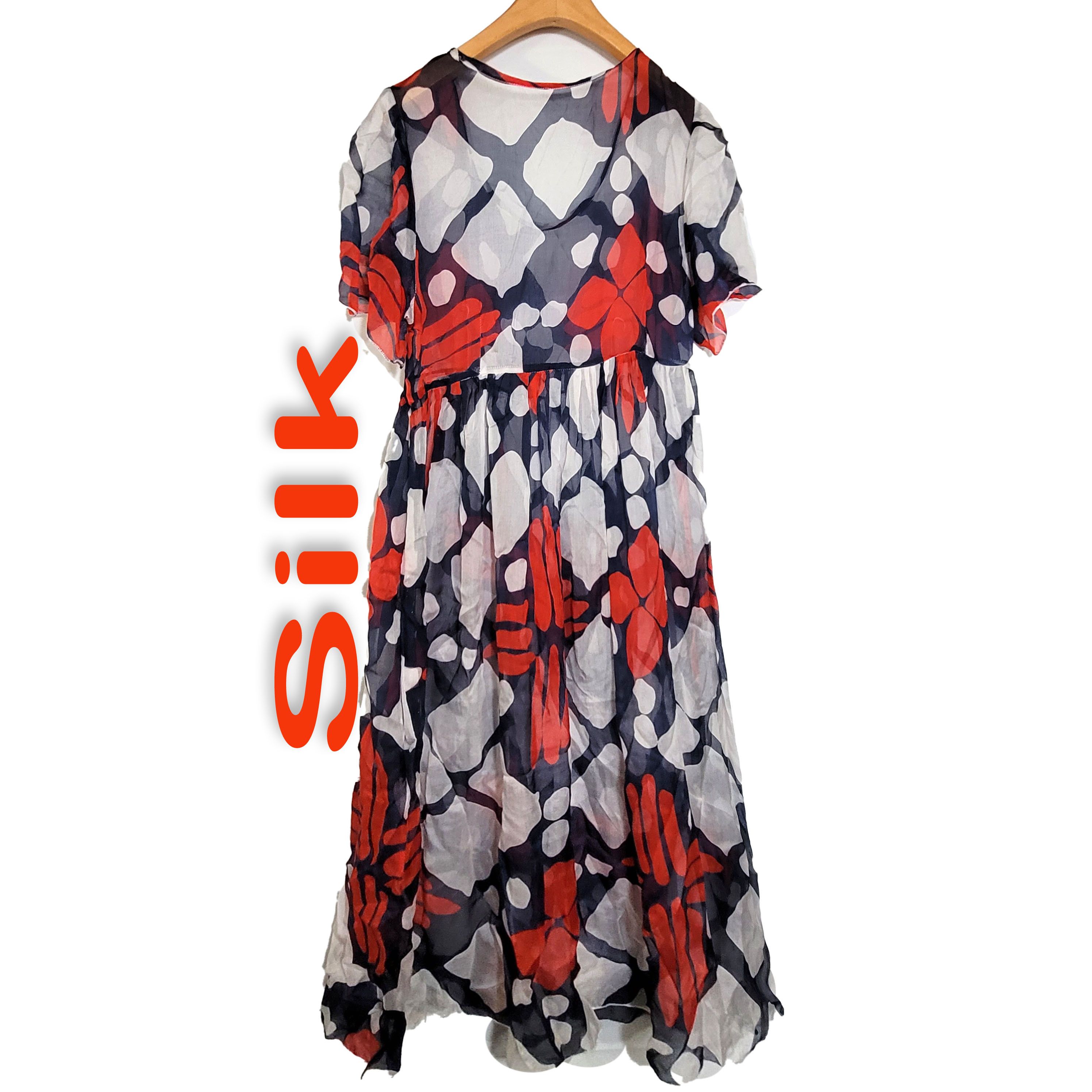 Other Women's 100% Silk Short Sleeve Dress Semi-Transparent SDK395 Size S / US 4 / IT 40 - 2 Thumbnail