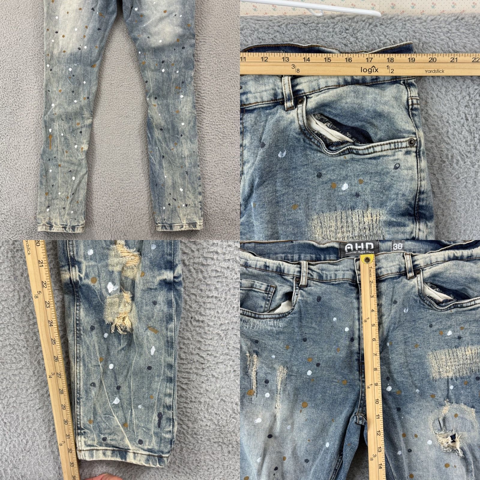 Vintage AHP Another Hype Piece Skinny Jeans Distressed Ripped Acid Wash Blue 38x32 Denim Slim Distressed 5-Pocket Mens Jeans Size US 38 / EU 54 - 8 Thumbnail