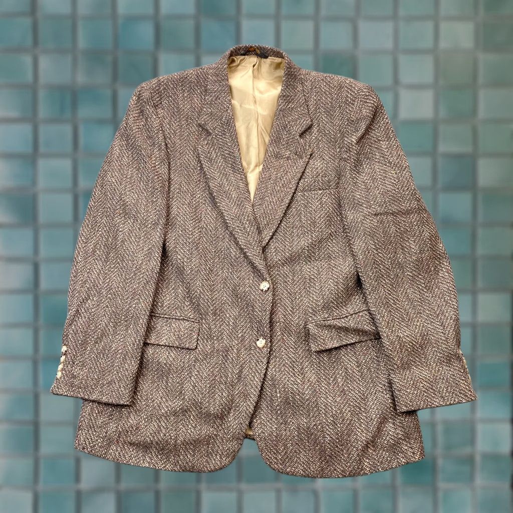 Vintage VINTAGE Huntcliff Tweed Jacket Mens 44R Brown Herringbone Wool Blazer Academia Professor Coat Size 44R - 1 Thumbnail