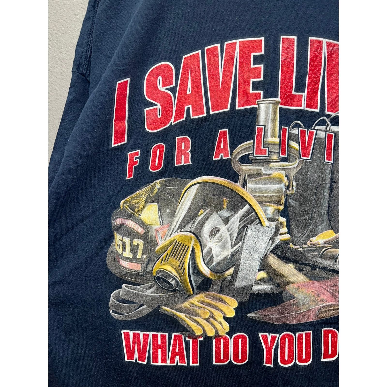 Gildan Vintage Firefighter Shirt I Save Lives For A Living Blue Tee Size US XXL / EU 58 / 5 - 6 Thumbnail