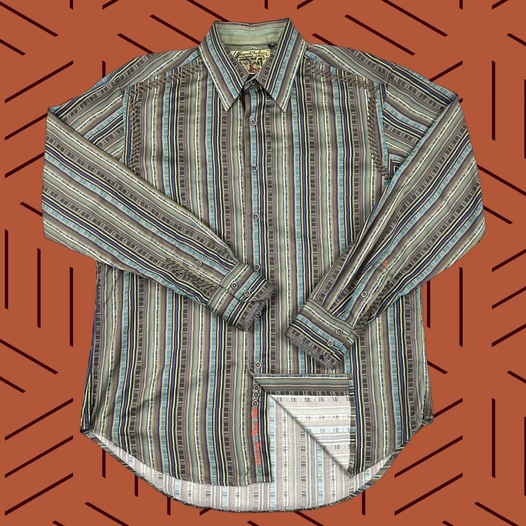 Robert Graham VINTAGE Robert Graham Shirt Mens Large Silk Trim Striped Button Up Preppy Party Retro Size US L / EU 52-54 / 3 - 1 Thumbnail