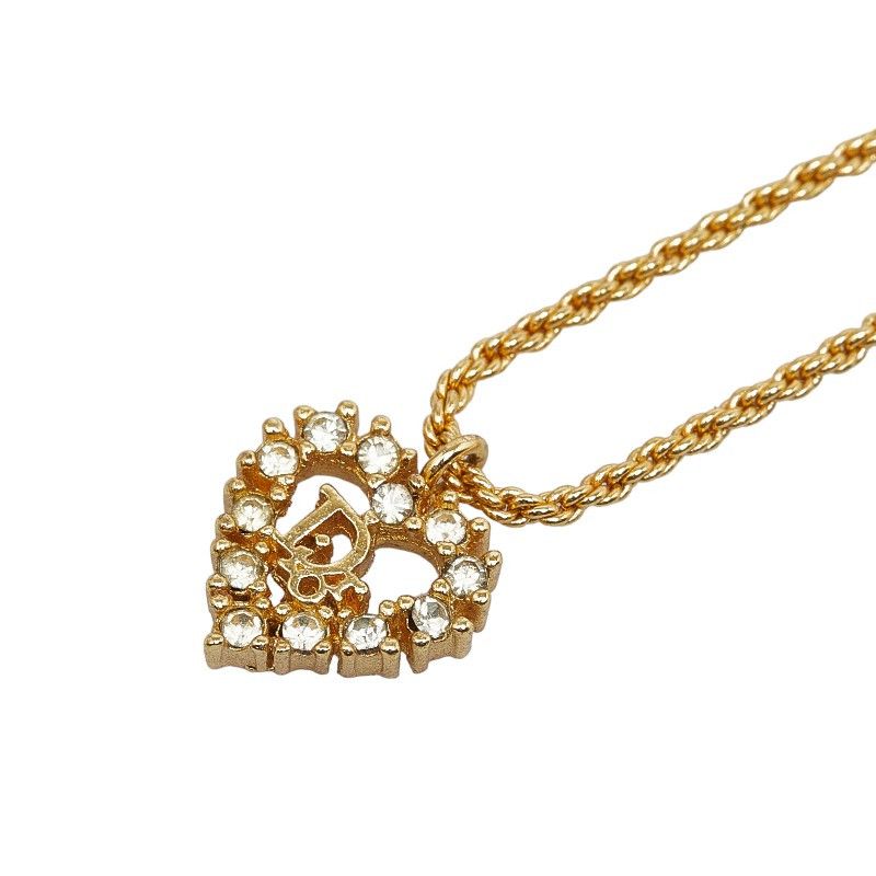 image of Dior Rhinestone Heart Pendant Necklace in Gold, Women's