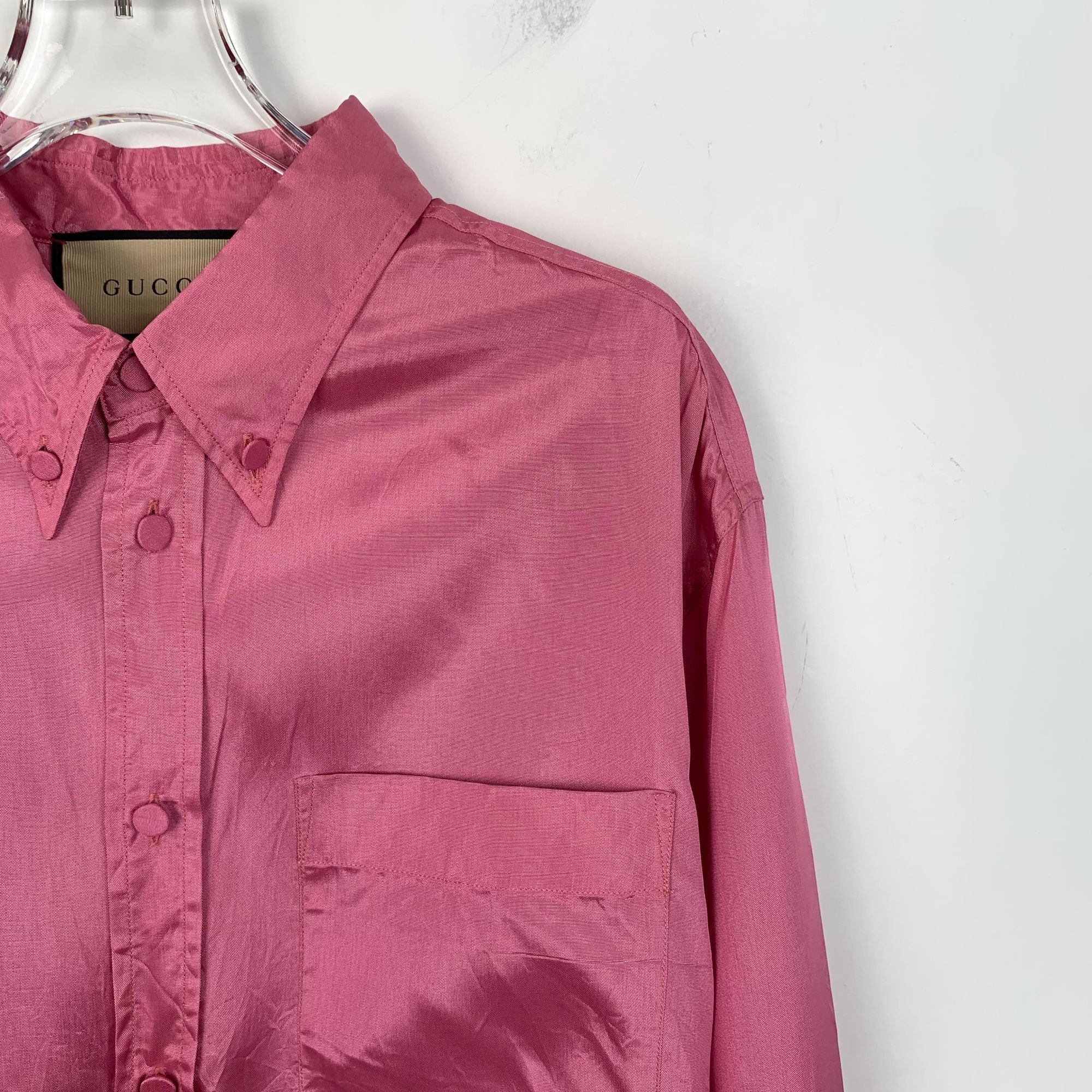 Gucci Gucci Pink Silk Long-Sleeve Button-Up Shirt With Chest Pocke Size L / US 10 / IT 46 - 3 Thumbnail