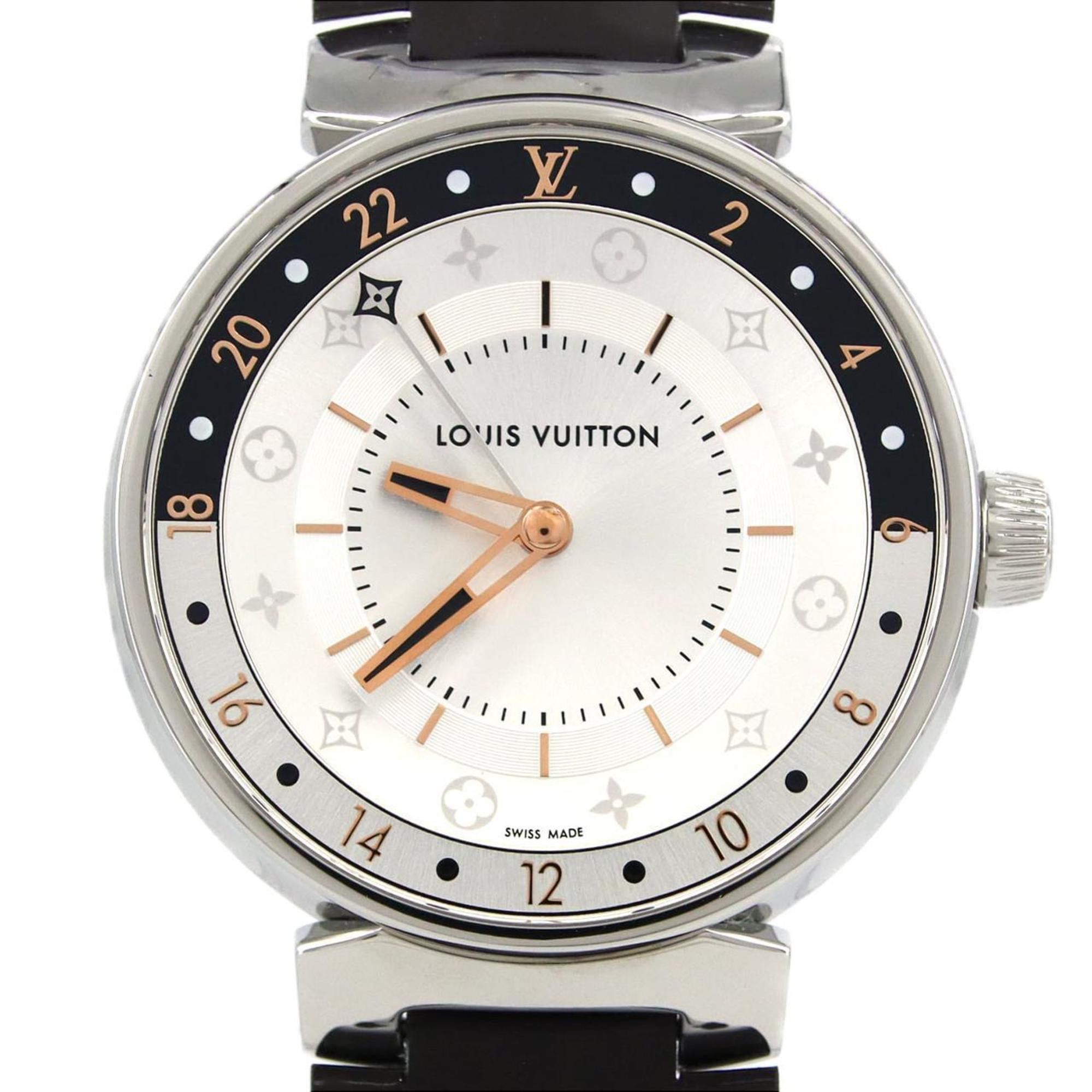 Louis Vuitton Tambour Moon Dual Time QA105 SS Wristwatch Quartz