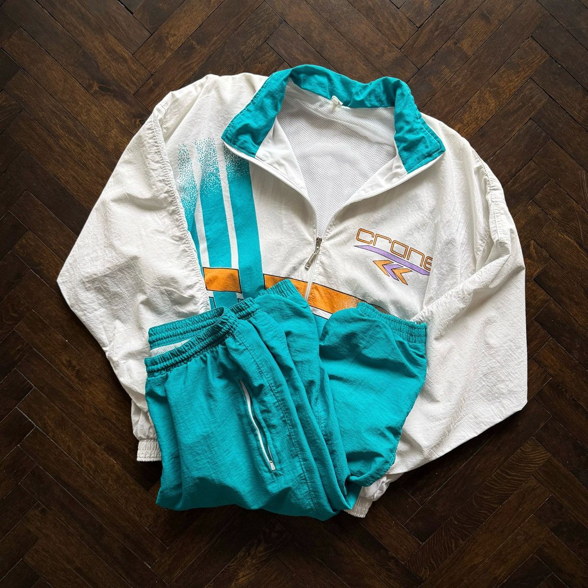 Vintage Crane Mens Vintage Tracksuit Windbreaker Set Jacket Pants Size US L / EU 52-54 / 3 - 6 Thumbnail