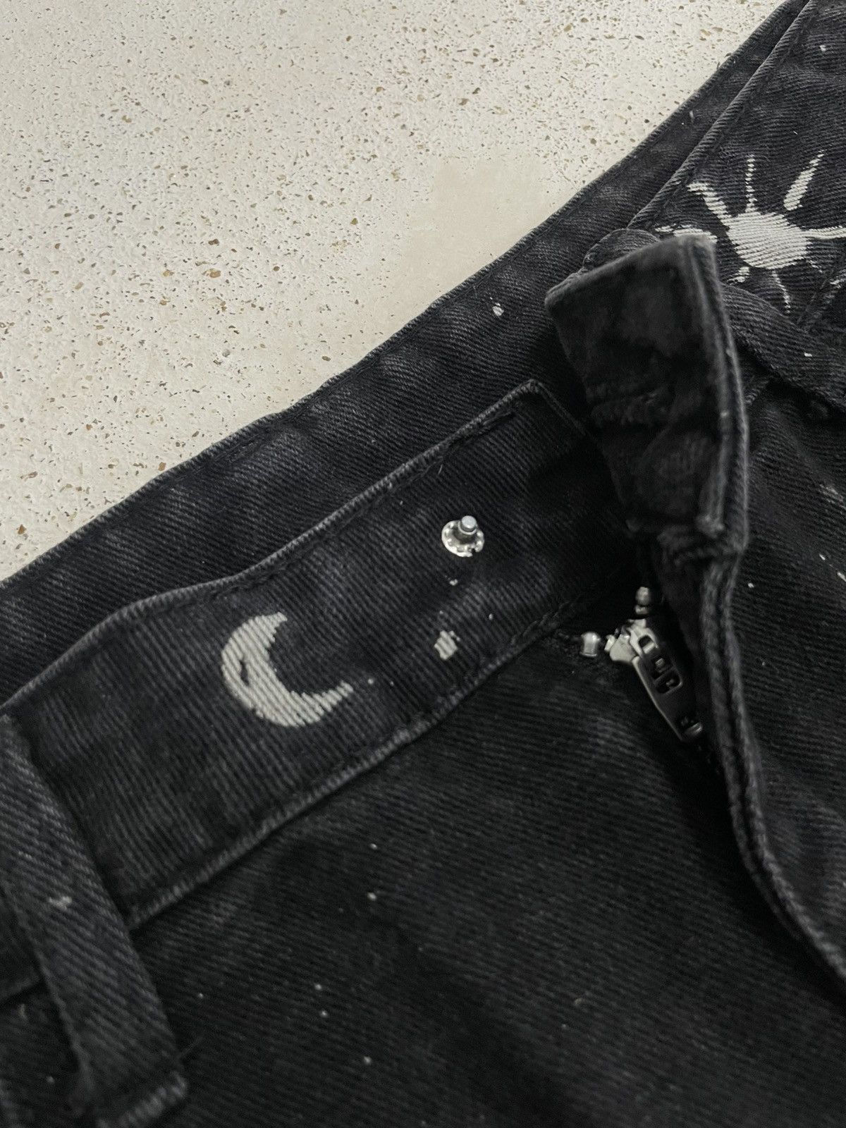 Japanese Brand Wide Distressed Denim Y2K Star Moon Painting Custom Paint Size US 31 - 12 Thumbnail