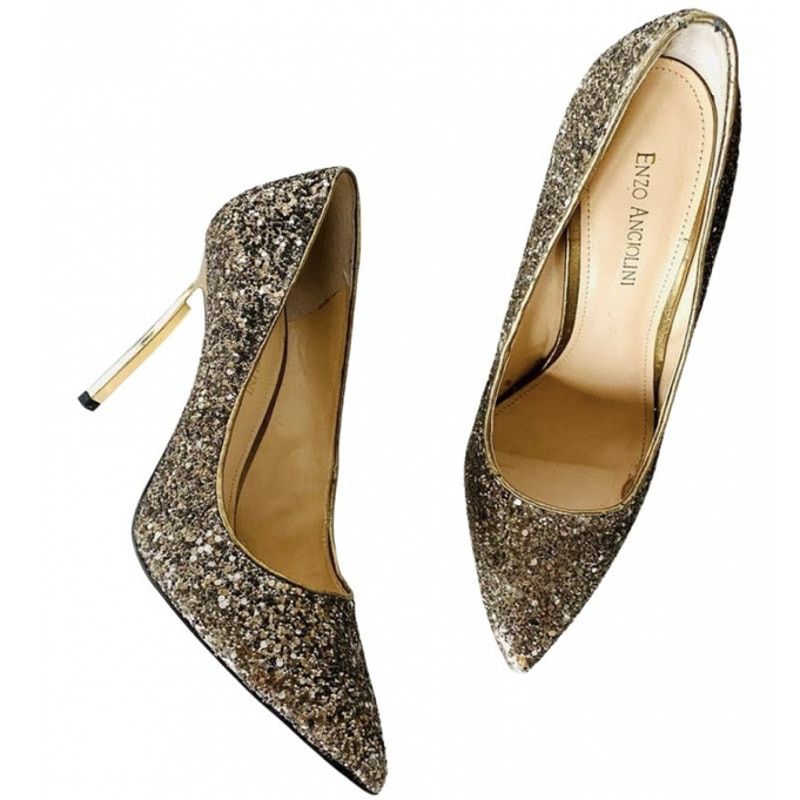 Enzo Mantovani ENZO ANGIOLINI Gold Sequins Sparkle Metallic Stiletto Heels Size US 9 / IT 39 - 1 Thumbnail