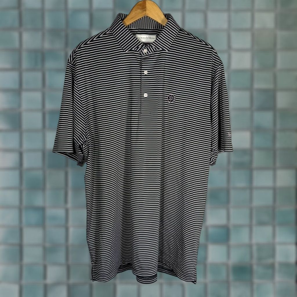 Vintage Donald Ross Sportswear Mens Large Navy Blue Striped Performance Golf Polo Shirt Size US L / EU 52-54 / 3 - 1 Thumbnail