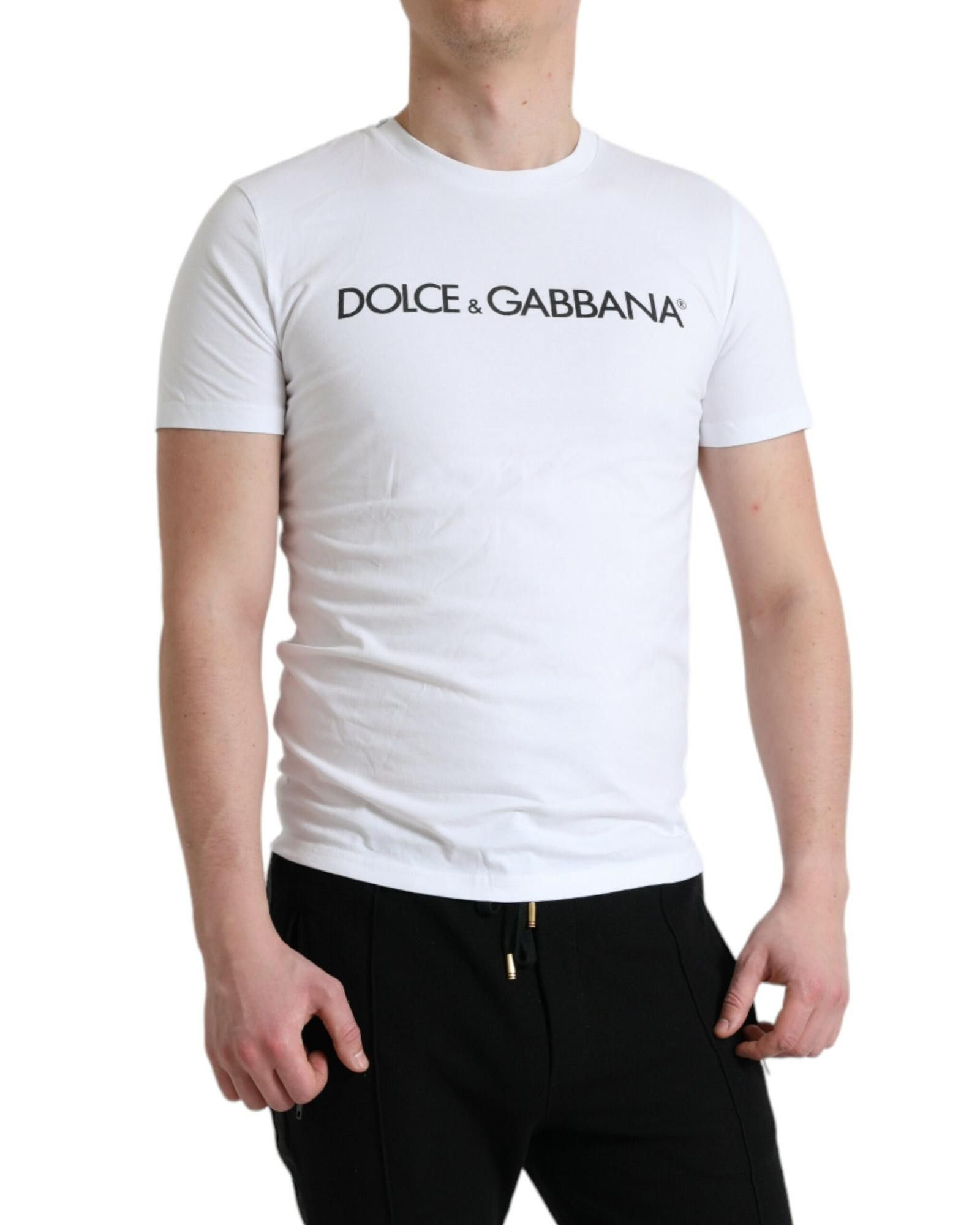 image of Dolce Gabbana Logo Print Cotton T-Shirt in White, Men's (Size Small)