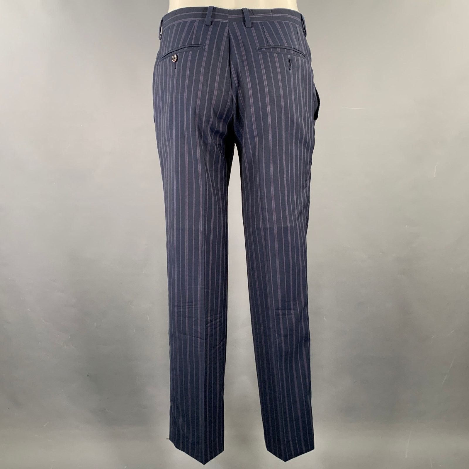 Etro ETRO Size 38 Navy Purple Pinstripe Wool Notch Lapel Suit Size 38R - 7 Thumbnail