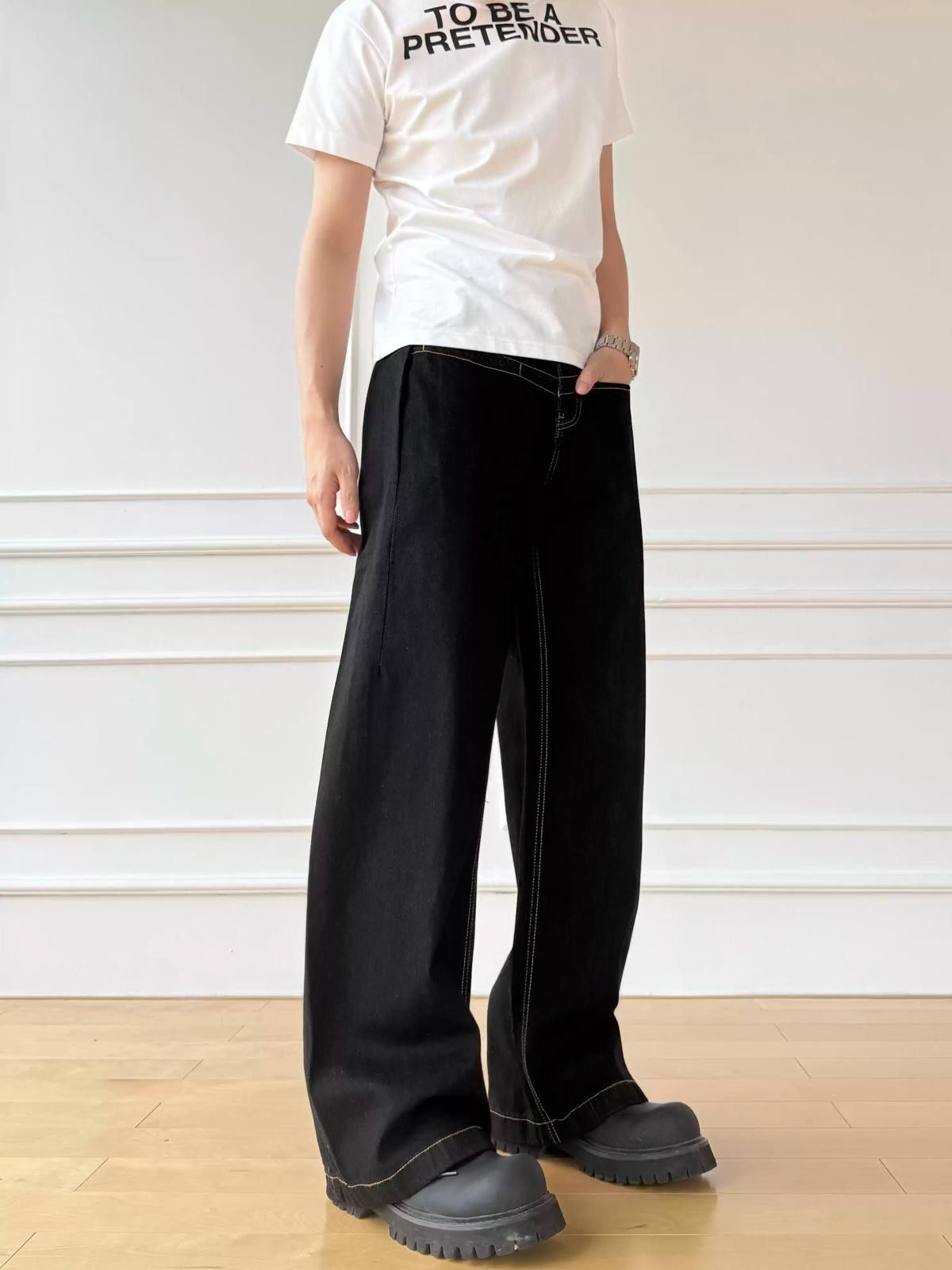 Other Black Wide-Leg Cuffed Jeans Size US 32 / EU 48 - 3 Thumbnail