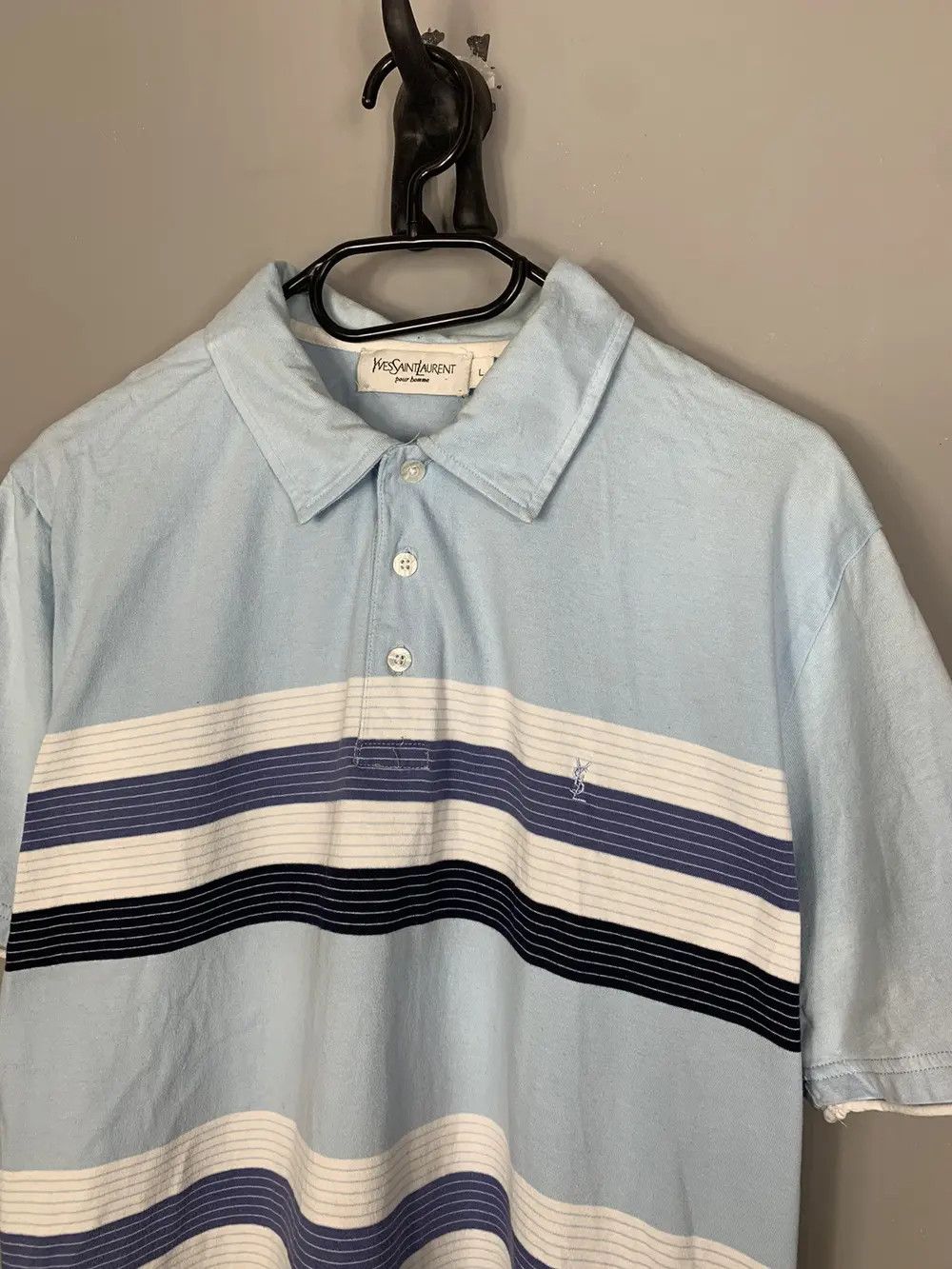 Vintage × Yves Saint Laurent Vintage 90s Yves Saint Laurent Stripes Polo Tee Old Money Size US L / EU 52-54 / 3 - 2 Thumbnail