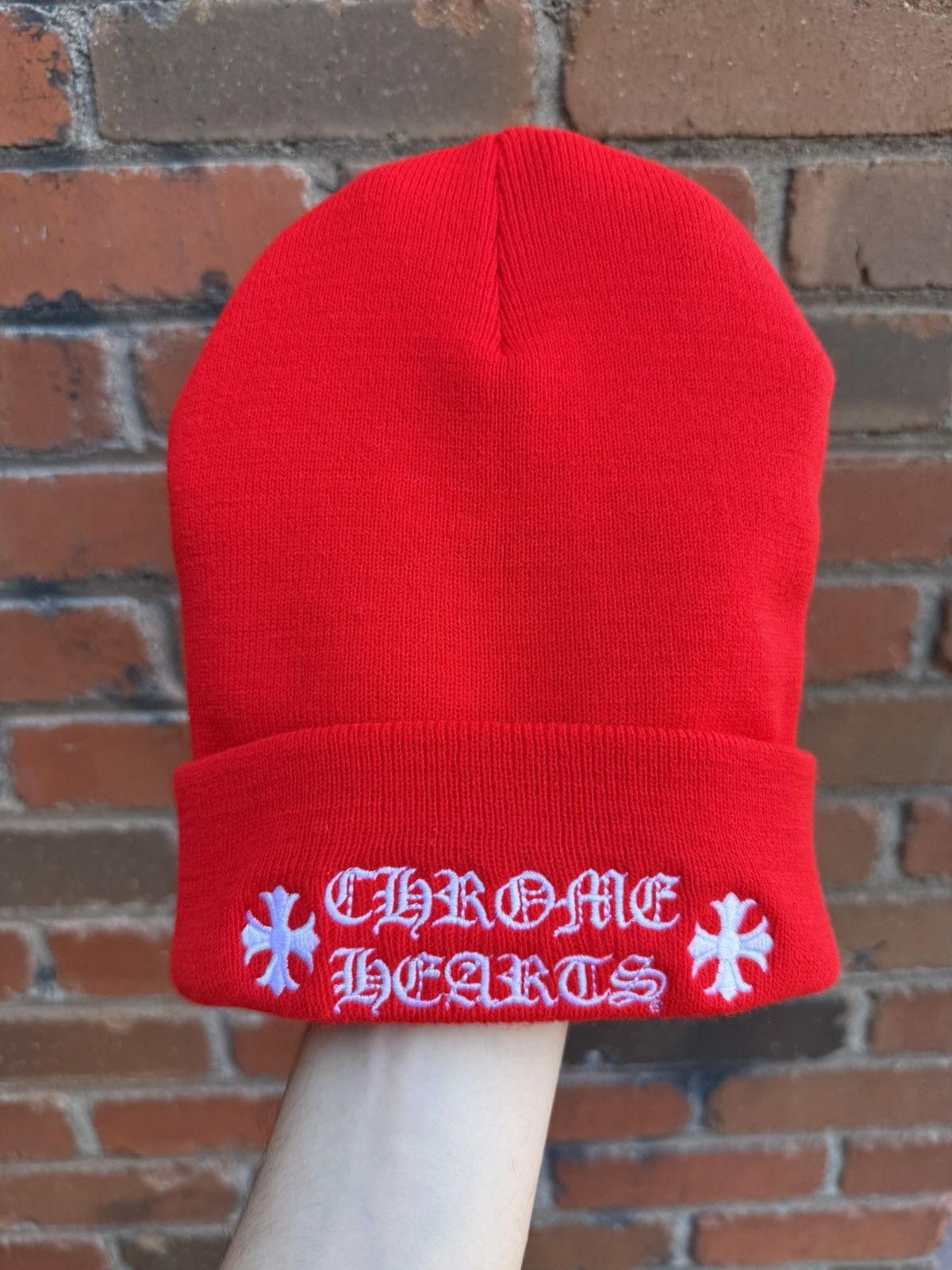 Chrome Hearts Red Chrome Hearts Front Logo Beanie Size ONE SIZE - 2 Thumbnail