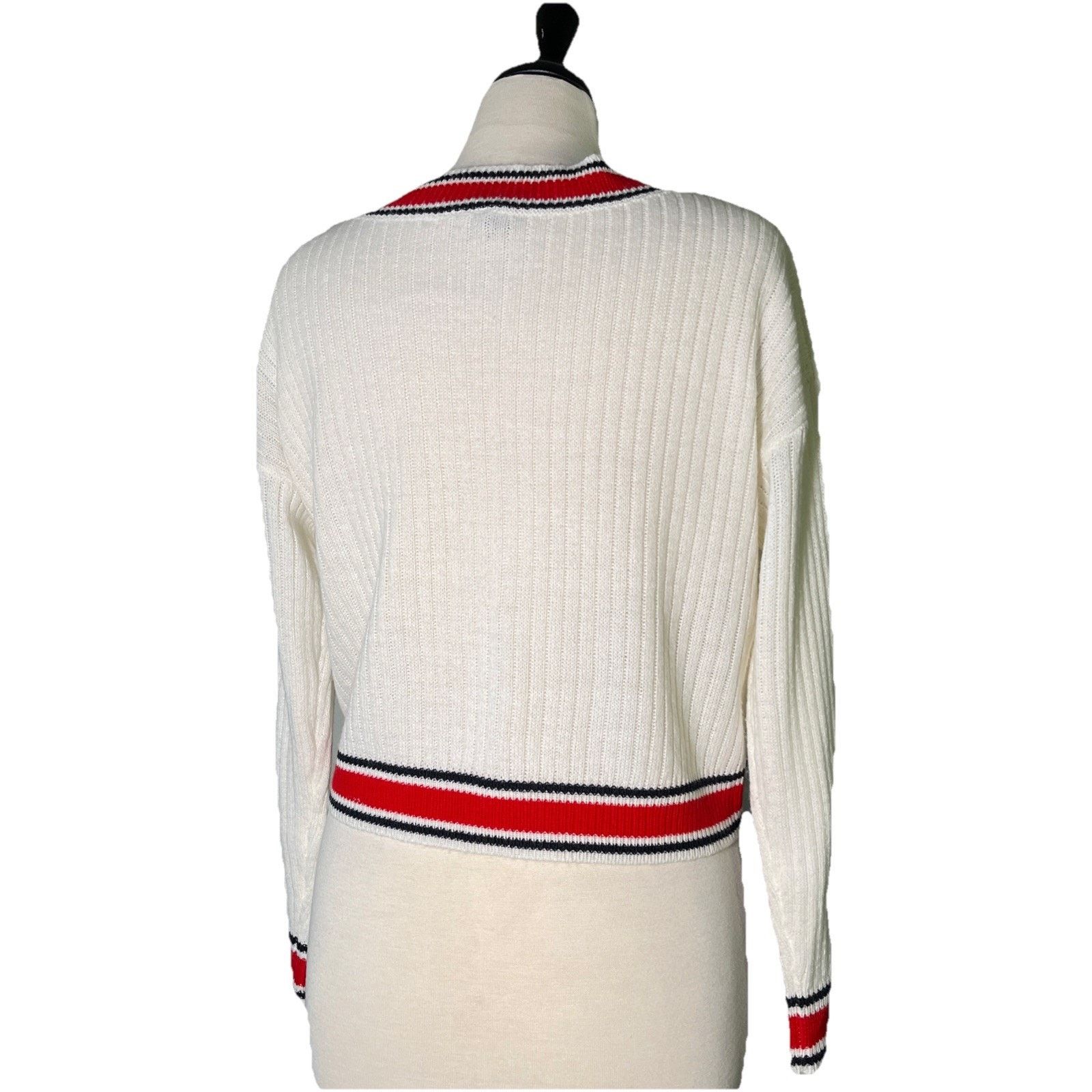 Divided Divided Knit Crop Sweater Small Preppy White w/ Red Trim Size S / US 4 / IT 40 - 4 Thumbnail
