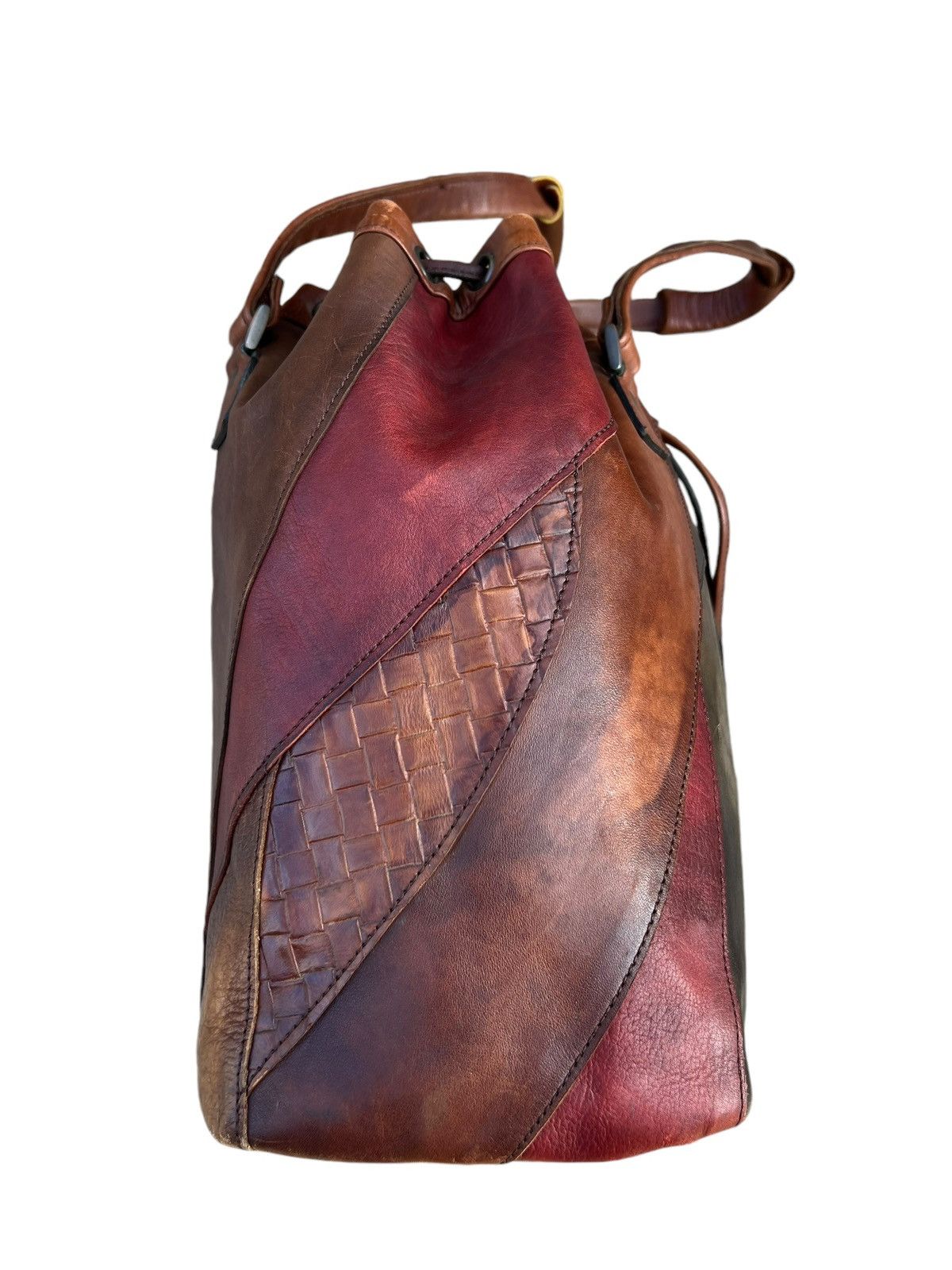 Leather Vintage K. Murata Japan Fade Patina Patchwork Tote Bag Size ONE SIZE - 14 Thumbnail