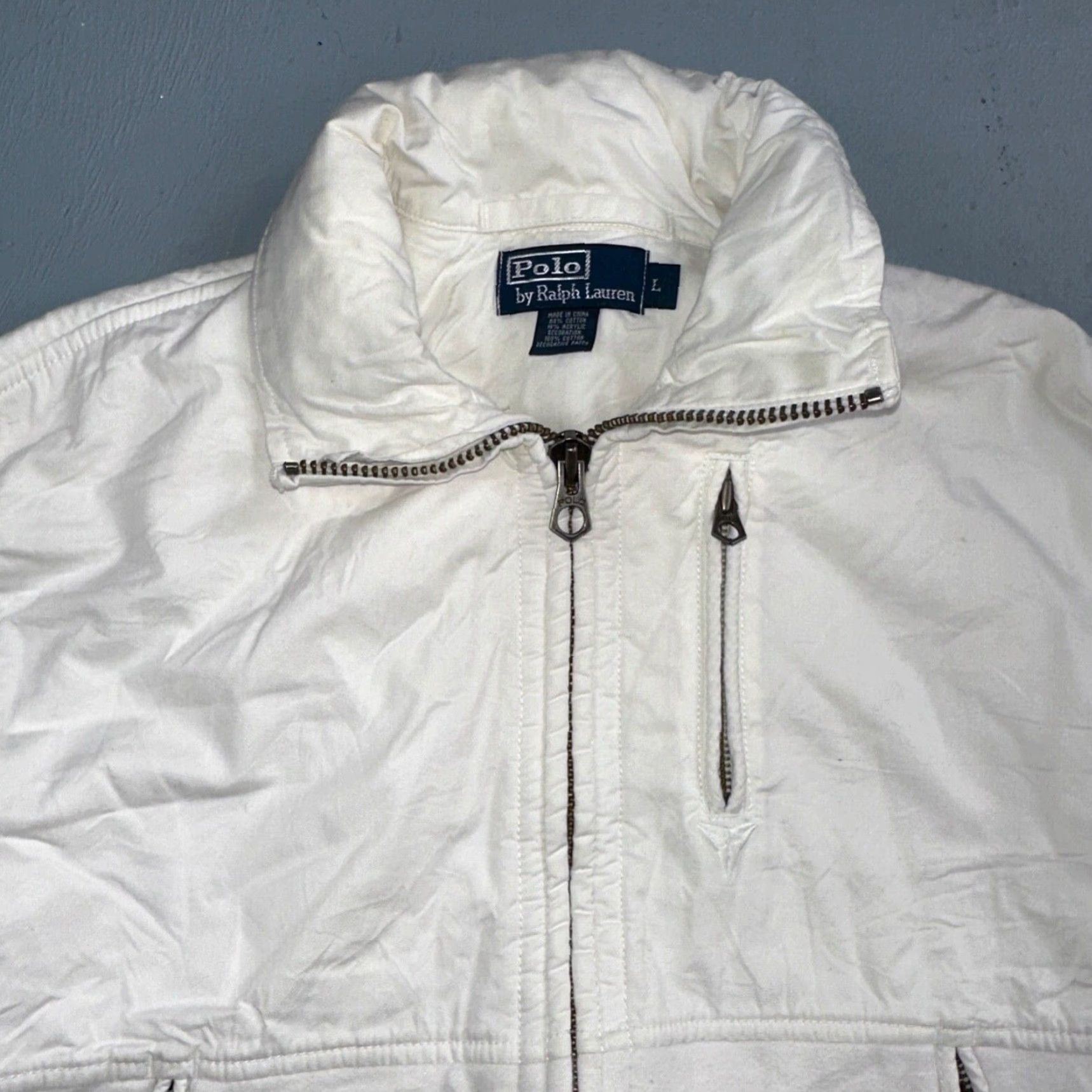 Ralph Lauren VINTAGE Polo Ralph Lauren Jacket Coat RL Logo Zip Hooded White Blue 90s Mens L Size US L / EU 52-54 / 3 - 2 Thumbnail
