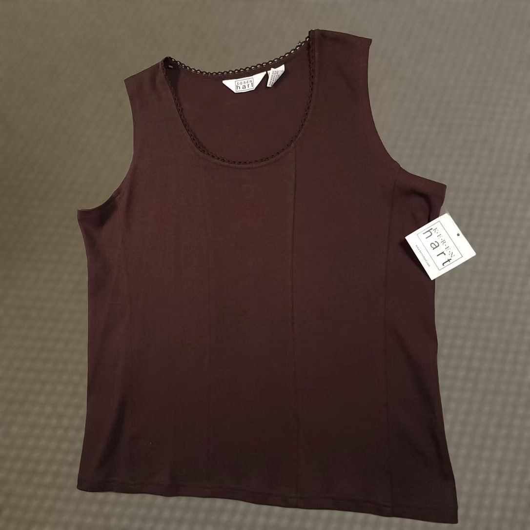 Vintage Keren Hart Shirt Women's XL Brown Sleeveless Tank Top Round Neck Shirt Tank Top Sleepwear? Size XL / US 12-14 / IT 48-50 - 1 Thumbnail