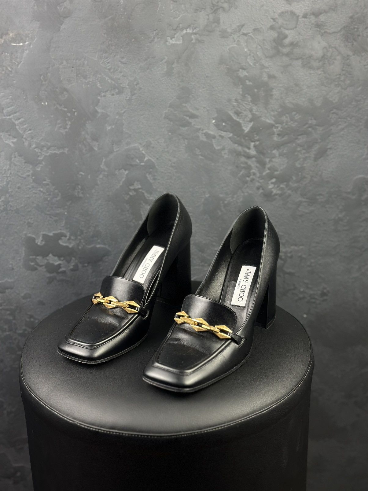 JIMMY CHOO Womens Black Diamond Tilda Leather Heeled