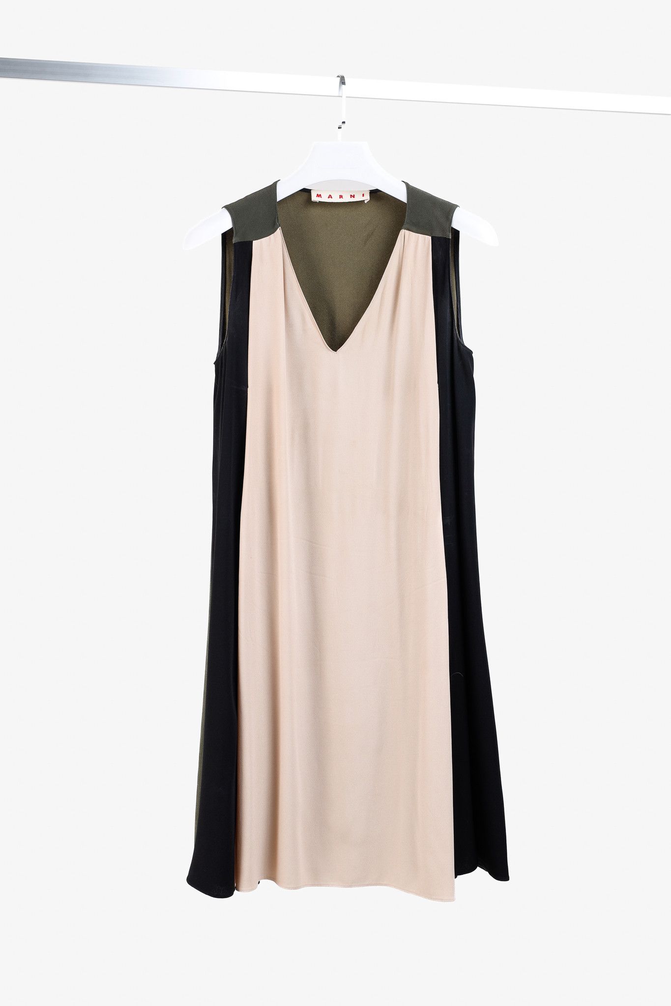 Marni Marni Nude, Black & Green Colourblock Sleeveless Dress Size S / US 4 / IT 40 - 1 Thumbnail