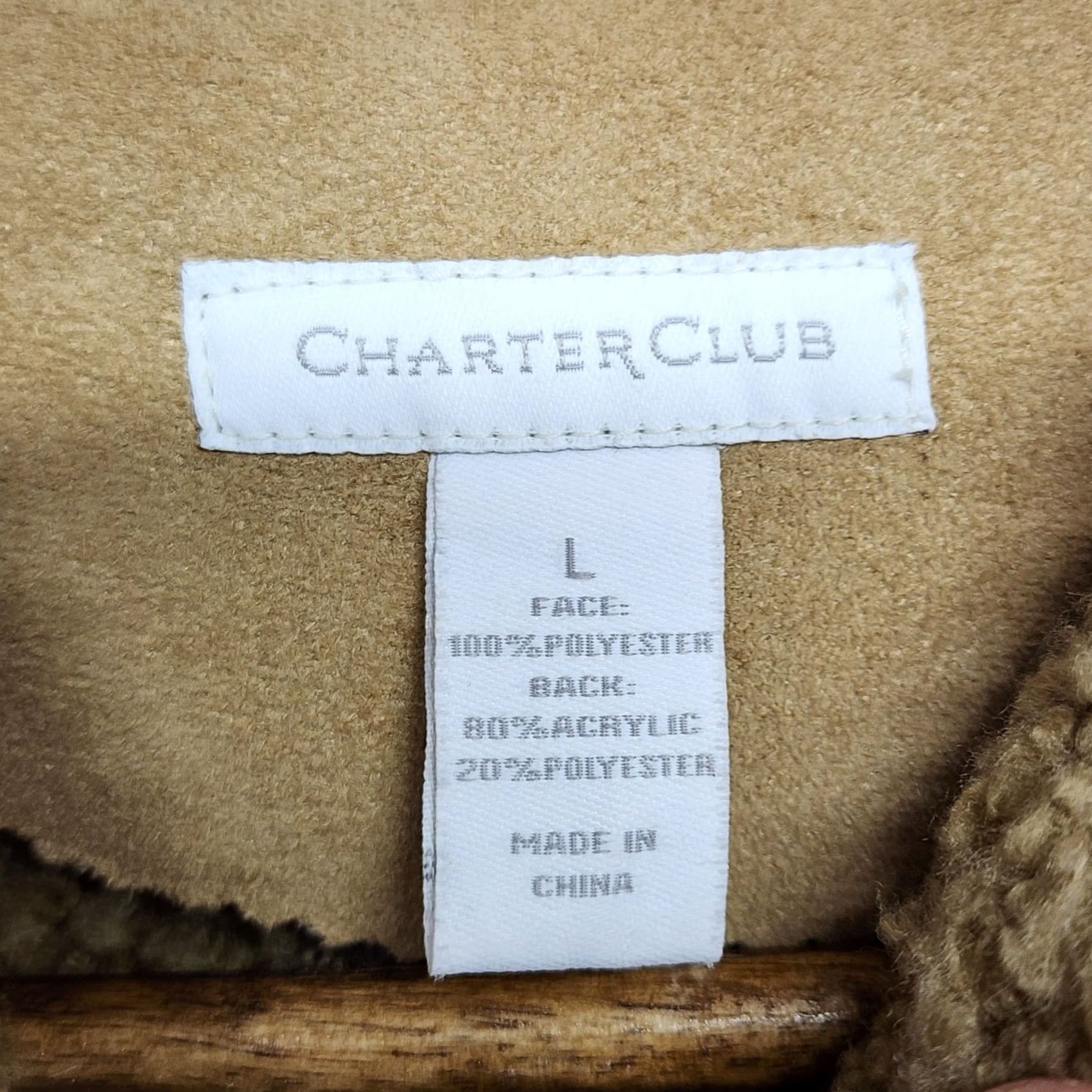 Charter Club Charter Club Vest Womens Large Tan Sherpa Lined Faux Suede Western Boho Toggle Size L / US 10 / IT 46 - 4 Thumbnail