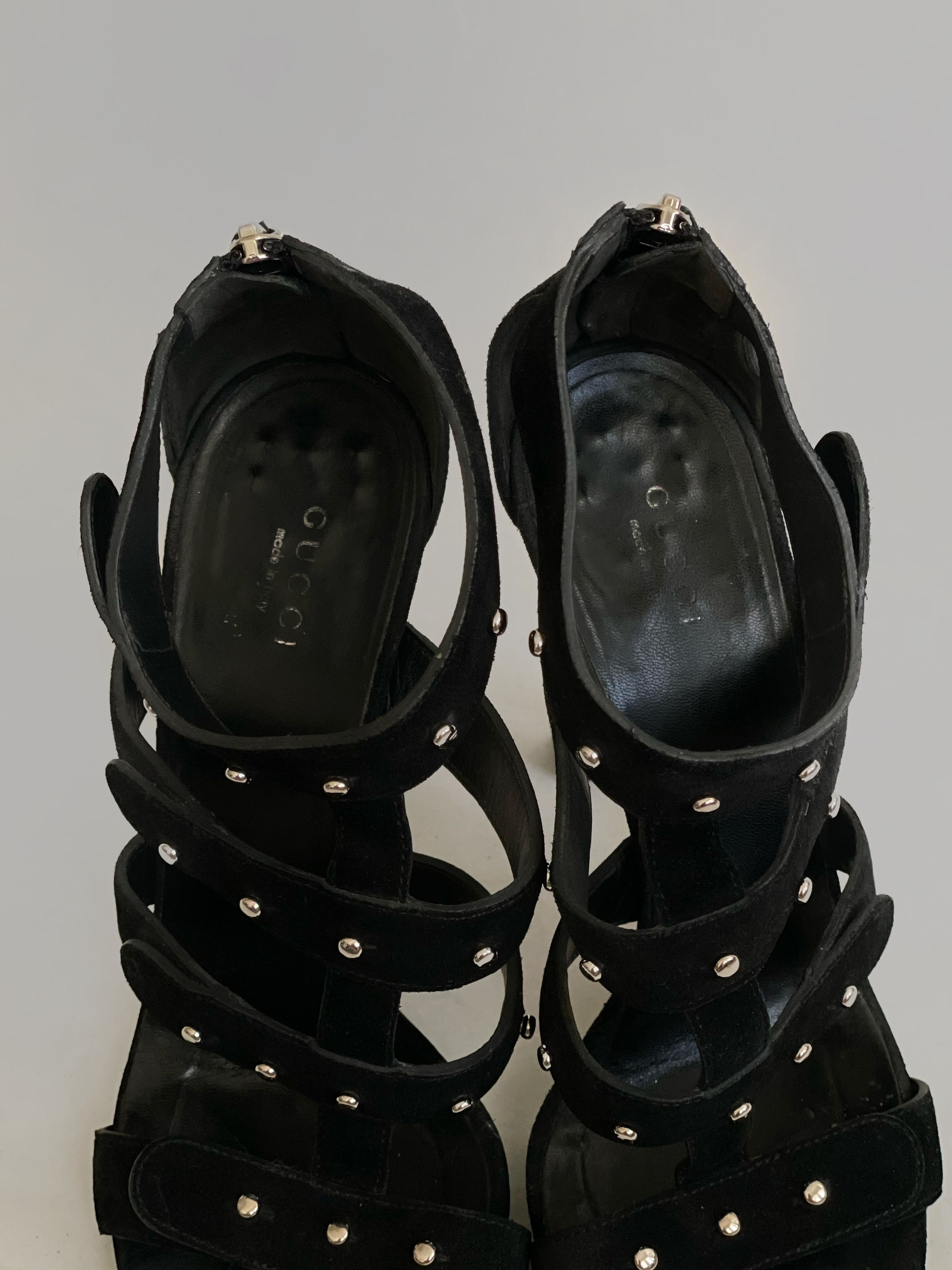 Gucci Gucci Vintage Studded Gladiator Sandals Black Suede Leather Size US 7.5 / IT 37.5 - 4 Thumbnail