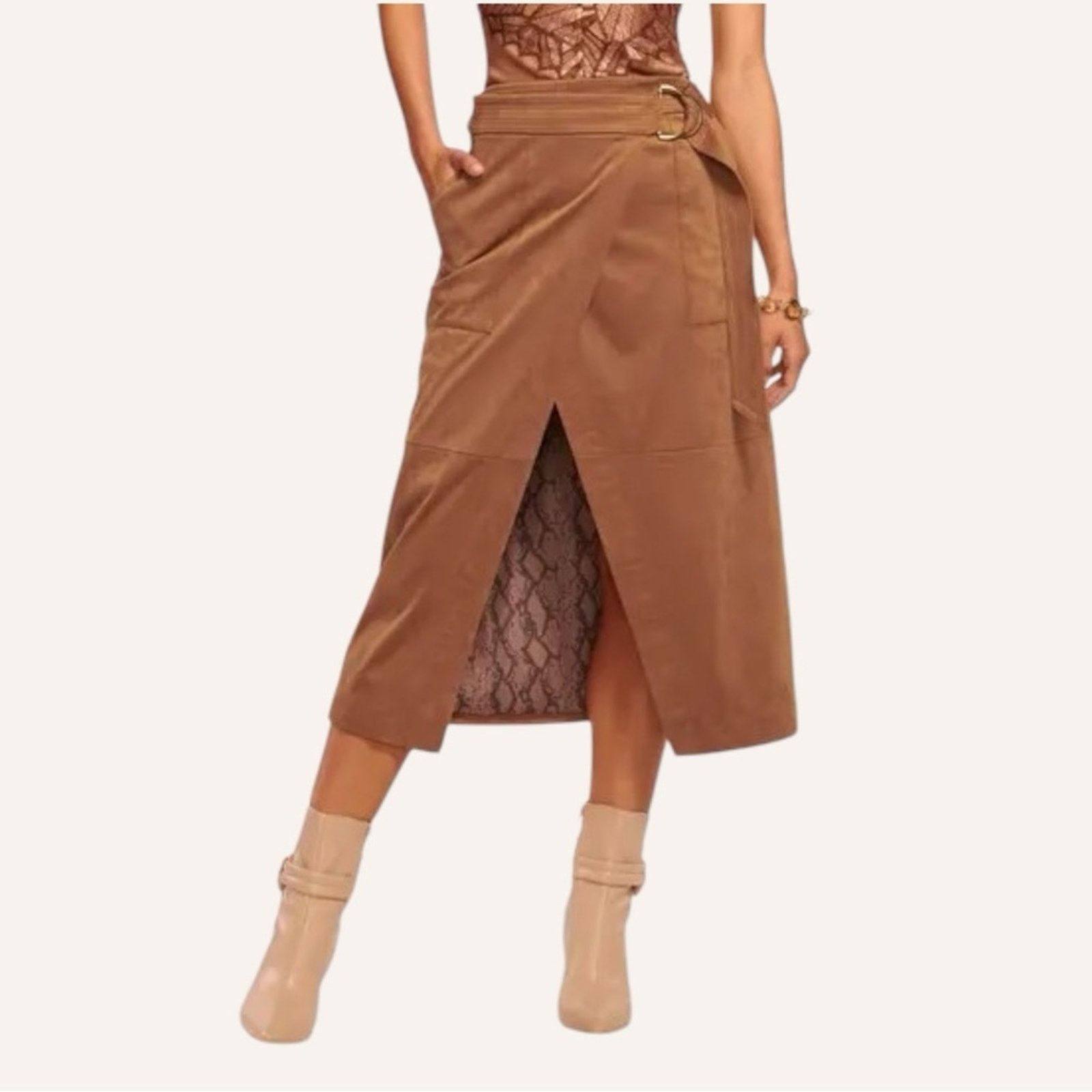 Ramy Brook NWT Ramy Brook Faux Suede Delphia Midi Skirt Size 2 Brown Size 26" / US 2 / IT 38 - 1 Thumbnail