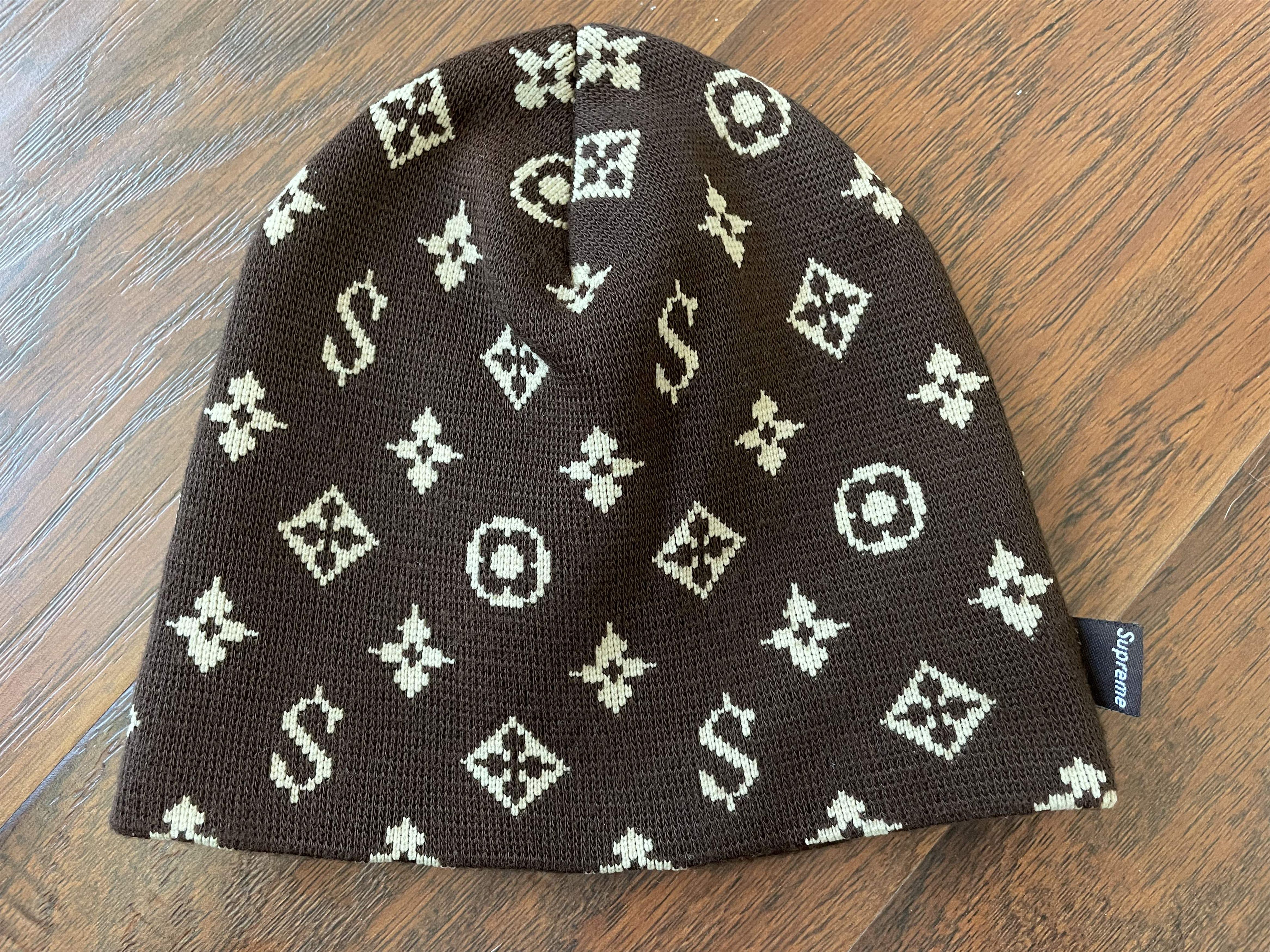 Pre-owned Supreme Monogram Beanie 2001 Lv Box Logo Hat Cap Brown