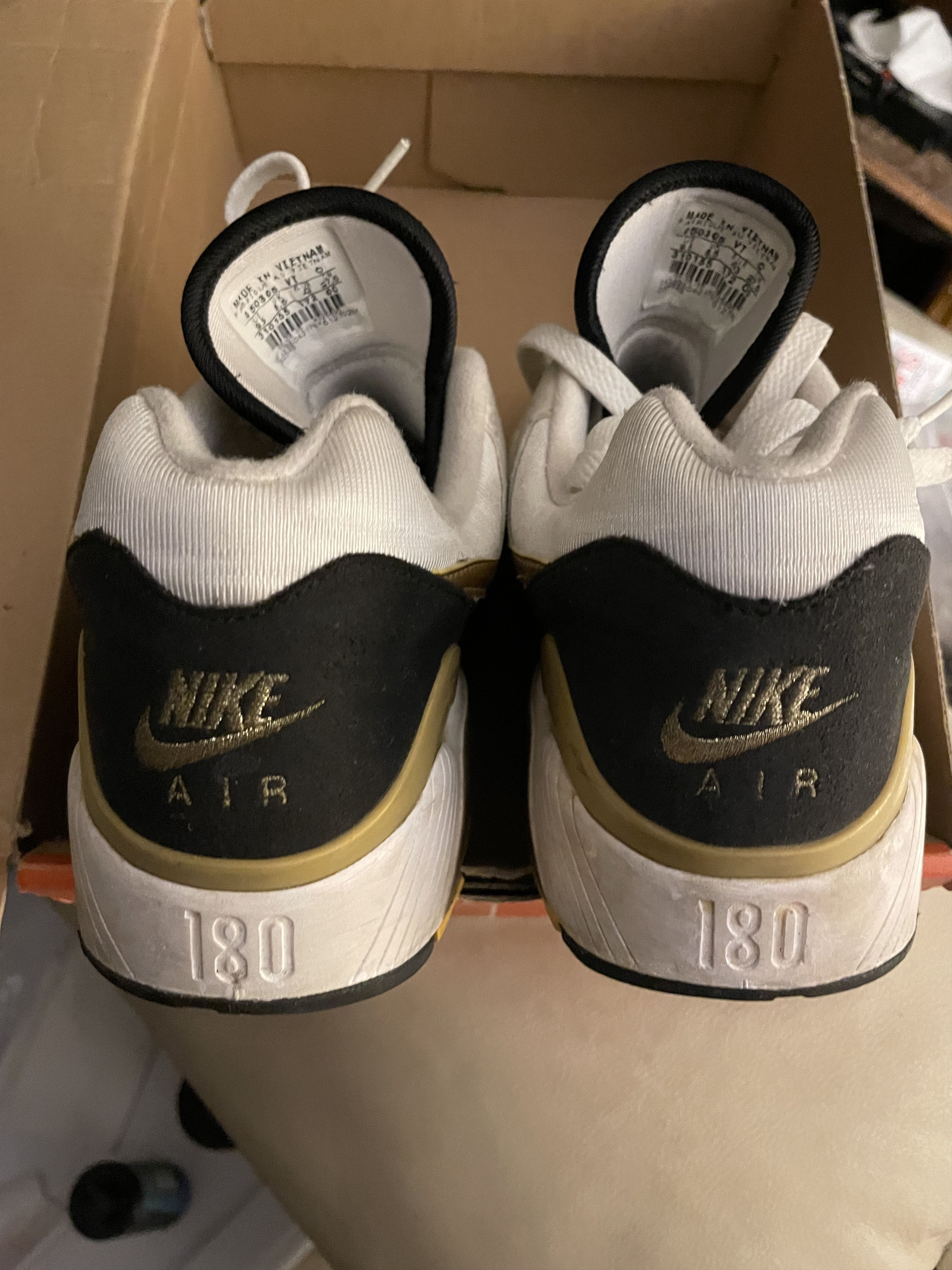 Nike AIR MAX 180 White Black Gold Size US 9.5 / EU 42-43 - 5 Thumbnail