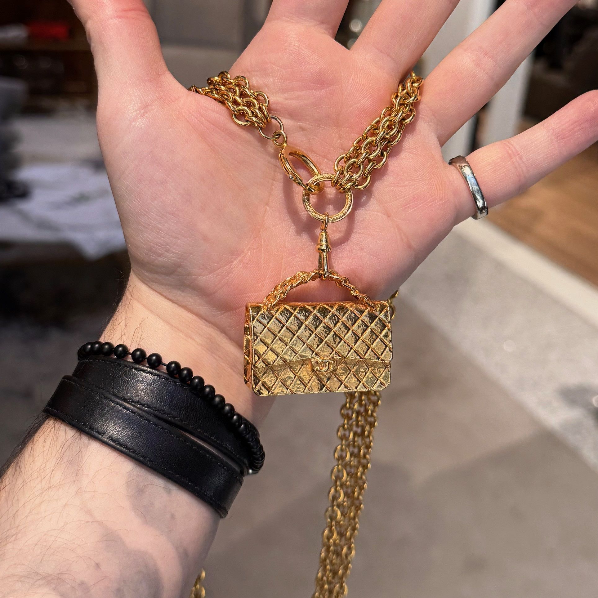 Chanel Chanel Vintage Gold Plated Bag Charm 3 Chains Necklace Belt Size ONE SIZE - 10 Thumbnail