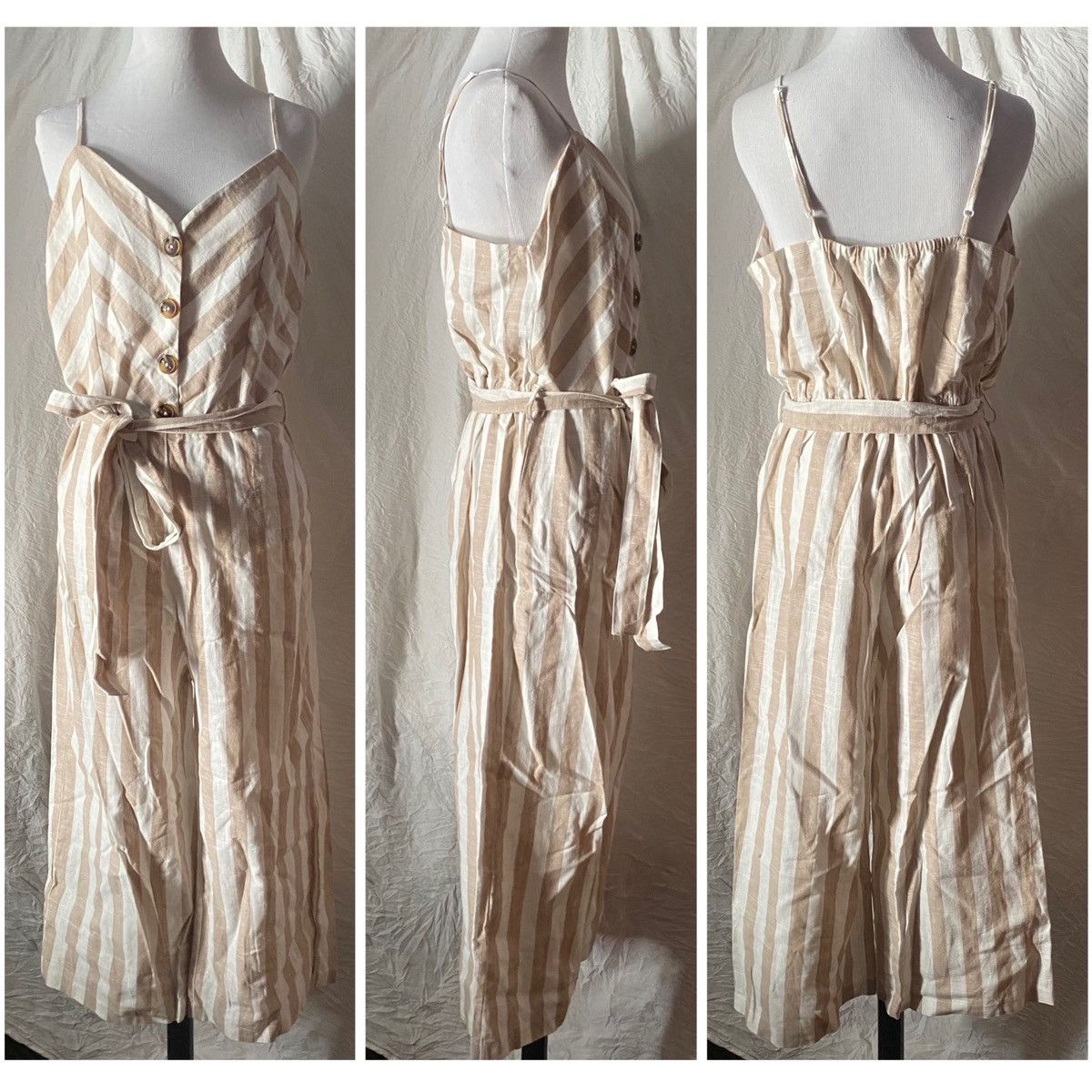 Nordstrom Kensie Jeans, Tan & Cream, Wide Leg, Striped Linen Jumper Size 34" / US 12 / IT 48 - 5 Thumbnail