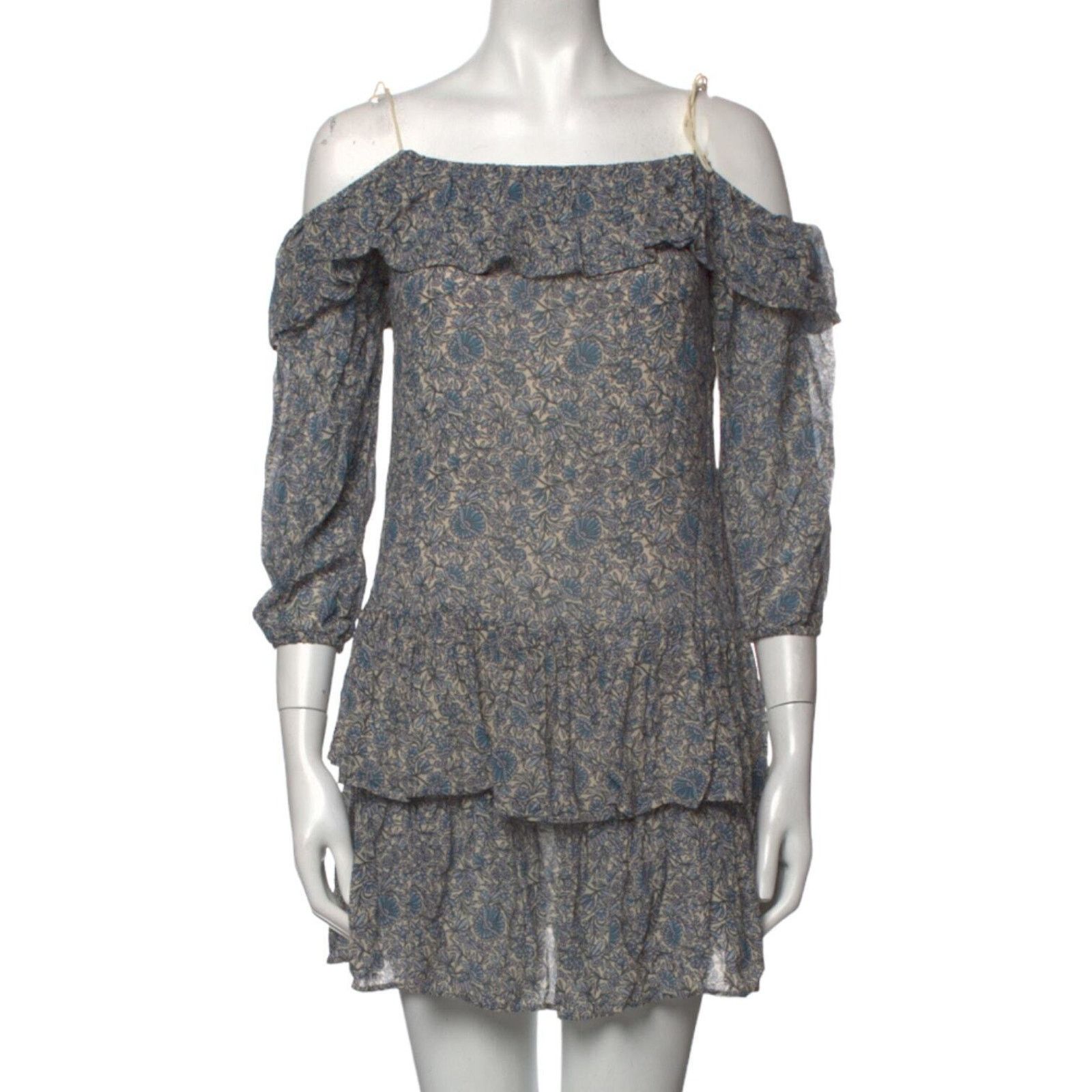 Rebecca Minkoff Rebecca Minkoff Medium Blue Floral Dexter Cold Shoulder Ru Size M / US 6-8 / IT 42-44 - 1 Thumbnail