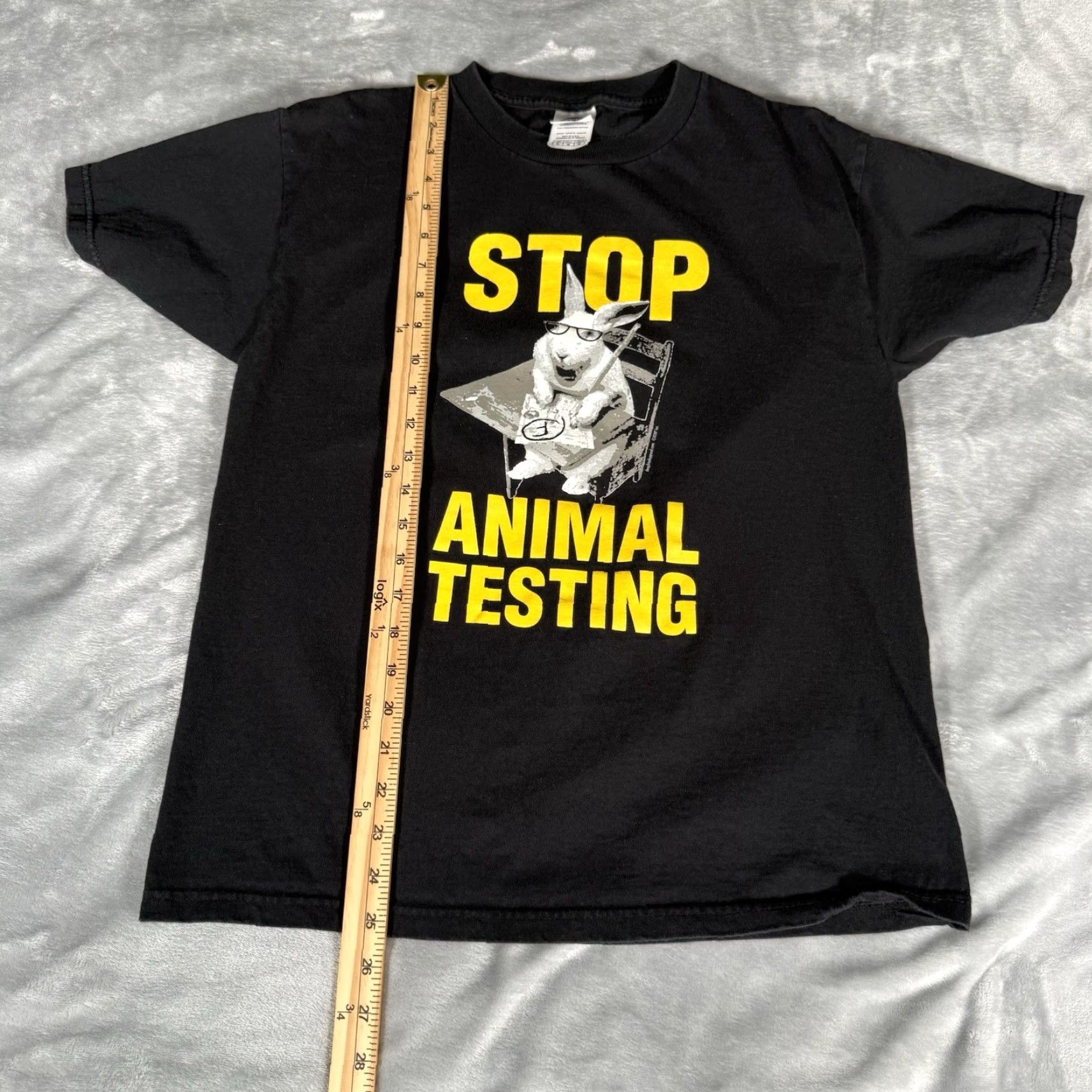 Vintage VINTAGE Stop Animal Testing T Shirt Mens M Slim Cropped Fit Parody Funny Y2K Black Cotton Graphic Print Short Sleeve Crew Neck Size US M / EU 48-50 / 2 - 6 Thumbnail