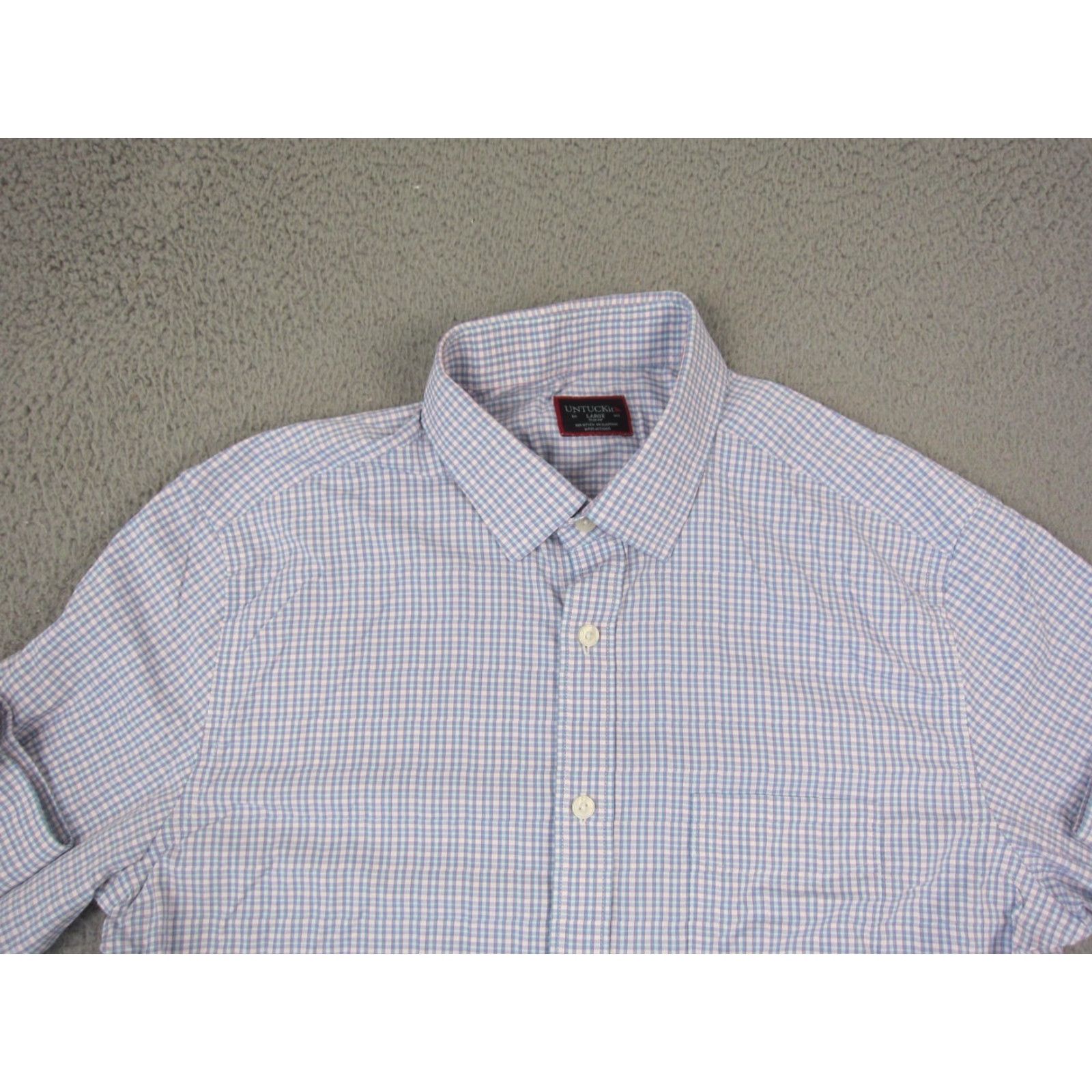 UNTUCKit UNTUCKit Shirt Large Blue Check Gingham Button Up Mens Formal Casual Button-Up Style Classic 70s? Size 42R - 2 Thumbnail