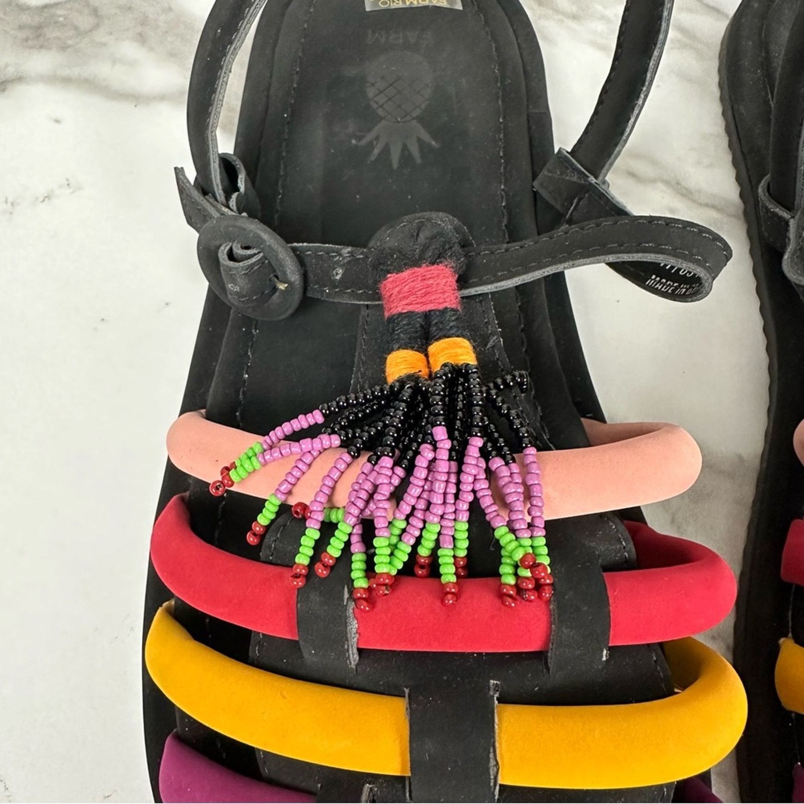 Farm Rio NEW Farm Rio Black Beaded Rainbow Boho Sandals Size 11 Size US 11 / IT 41 - 4 Thumbnail