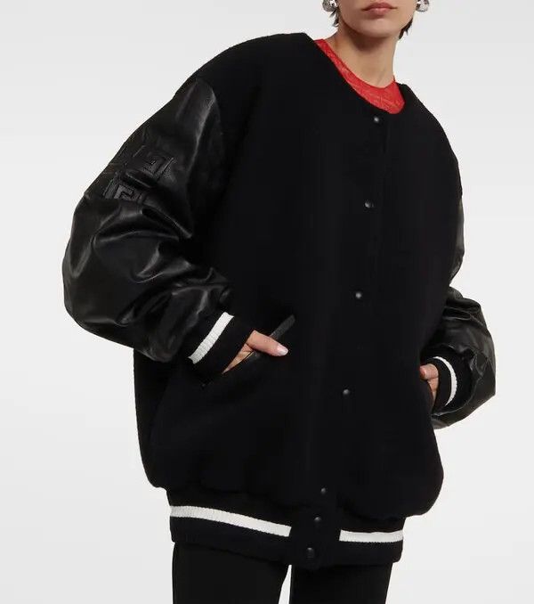 Givenchy o1srvl11e0125 Oversized Wool Blend Varsity Jacket in Black Size L / US 10 / IT 46 - 3 Thumbnail