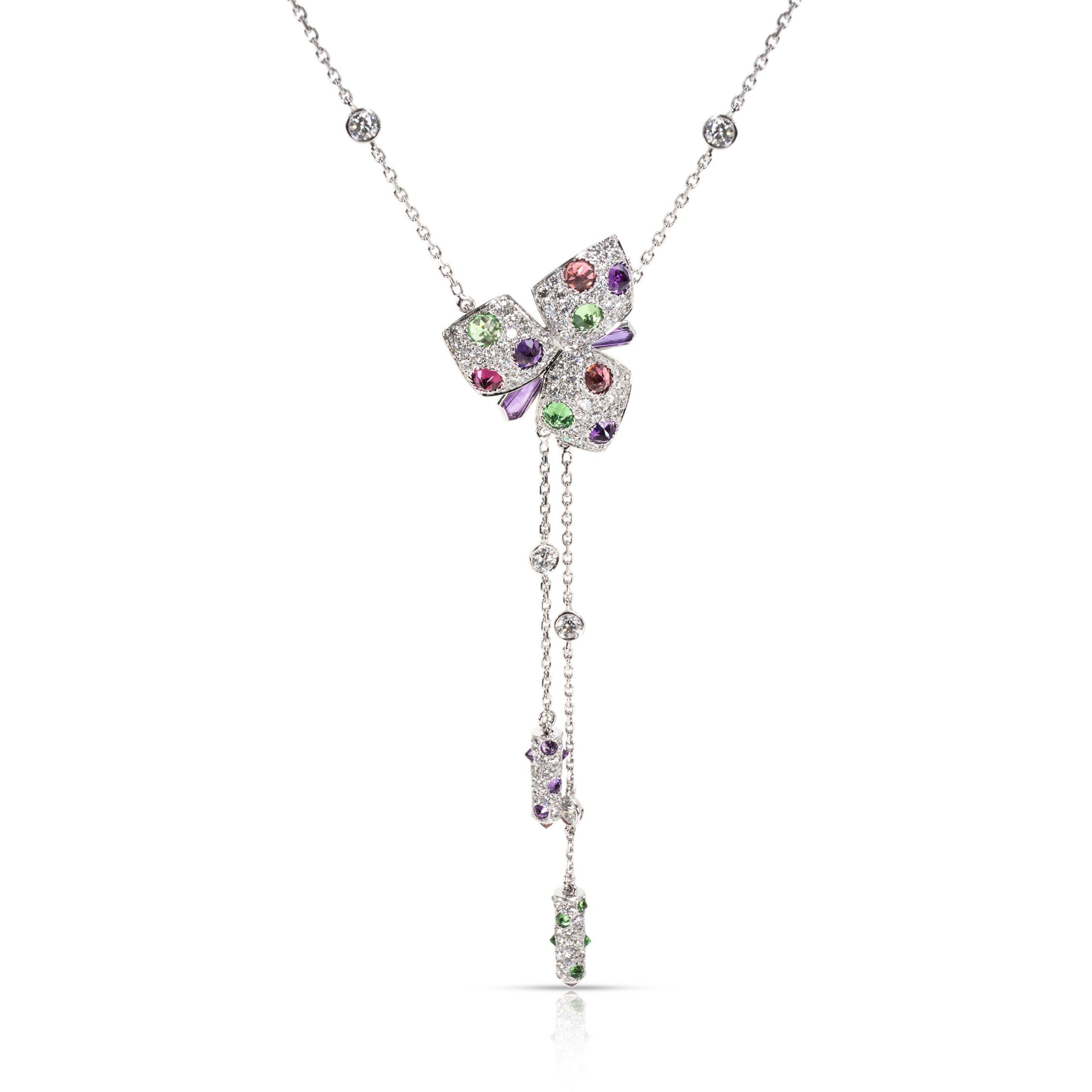 image of Cartier Caresse D`orchidees Diamond, Pink Tourmaline, Tsavorite, Garnet Necklace in Silver, Women's
