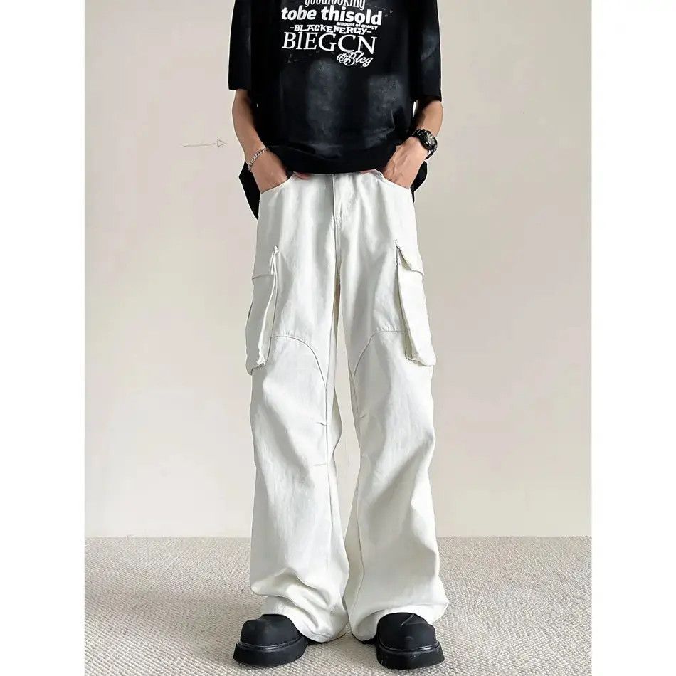 Retro loose straight leg casual pocket jeans
