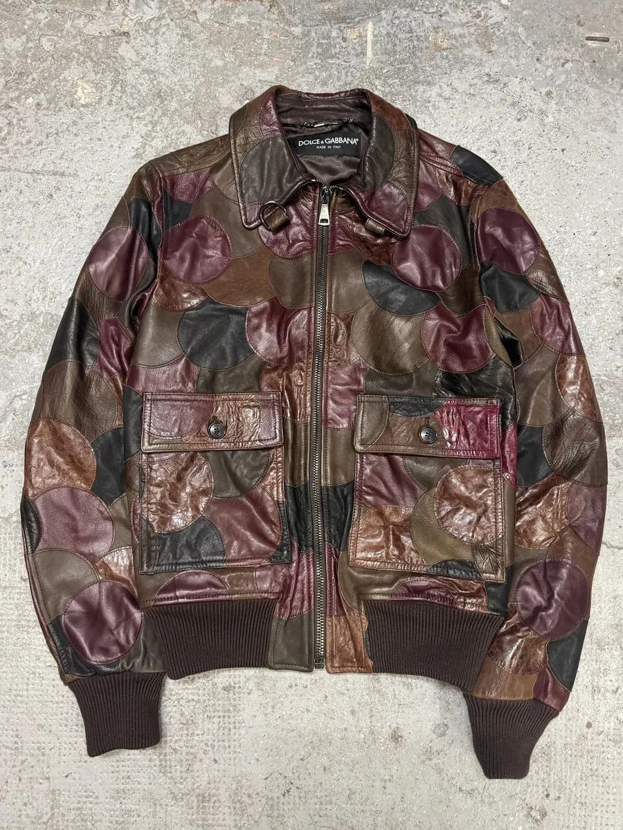 Dolce & Gabbana AW2008 Dolce & Gabbana Patchwork Circle Burgundy Leather Jacket Size US S / EU 44-46 / 1 - 6 Thumbnail