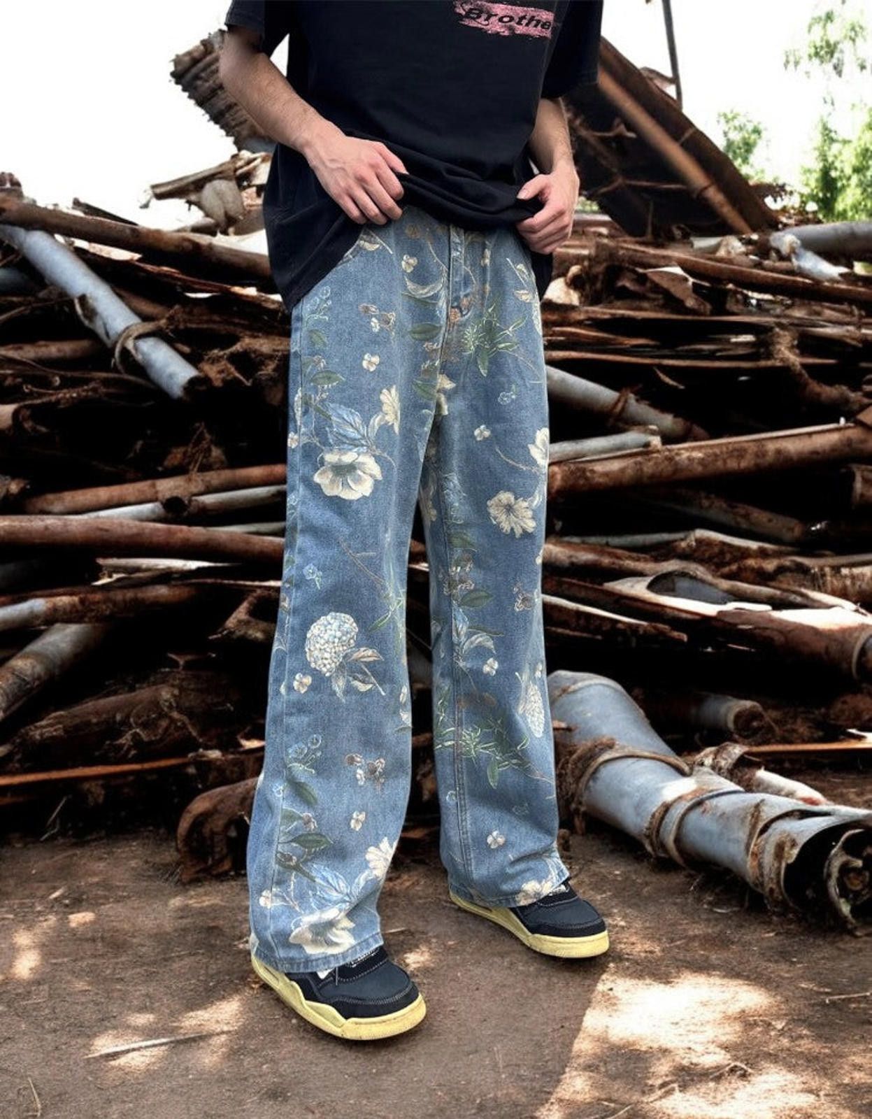 Vintage Floral Print Straight Leg Denim Jeans Size US 34 / EU 50 - 2 Thumbnail
