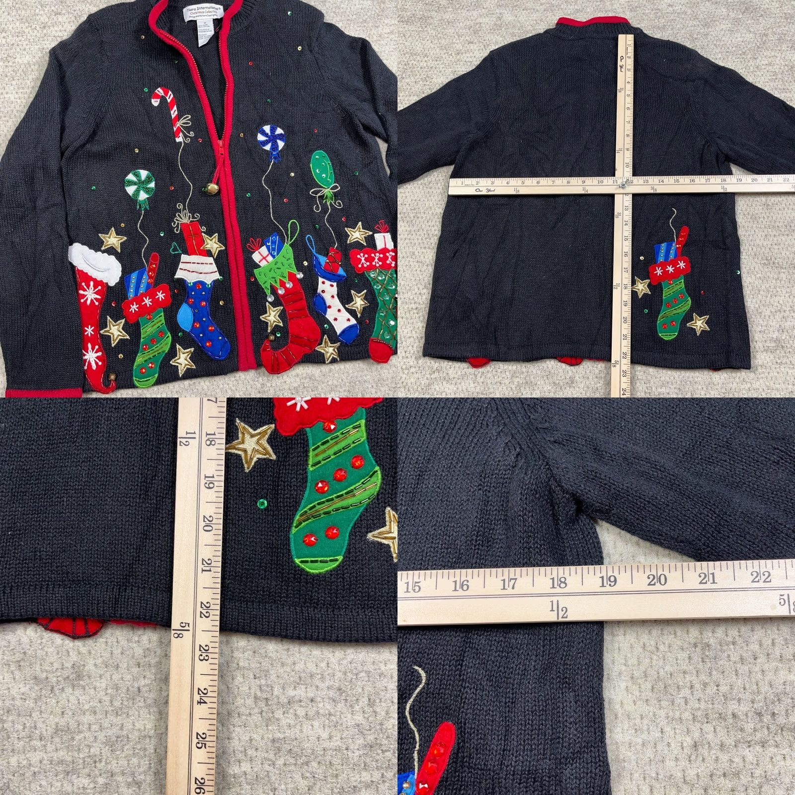 Vintage VINTAGE Christmas Cardigan Sweater Women M Full Zip Black 90s Ugly Retro Classic Holiday Christmas Cardigan Sweater Womens Size M Size M / US 6-8 / IT 42-44 - 8 Thumbnail