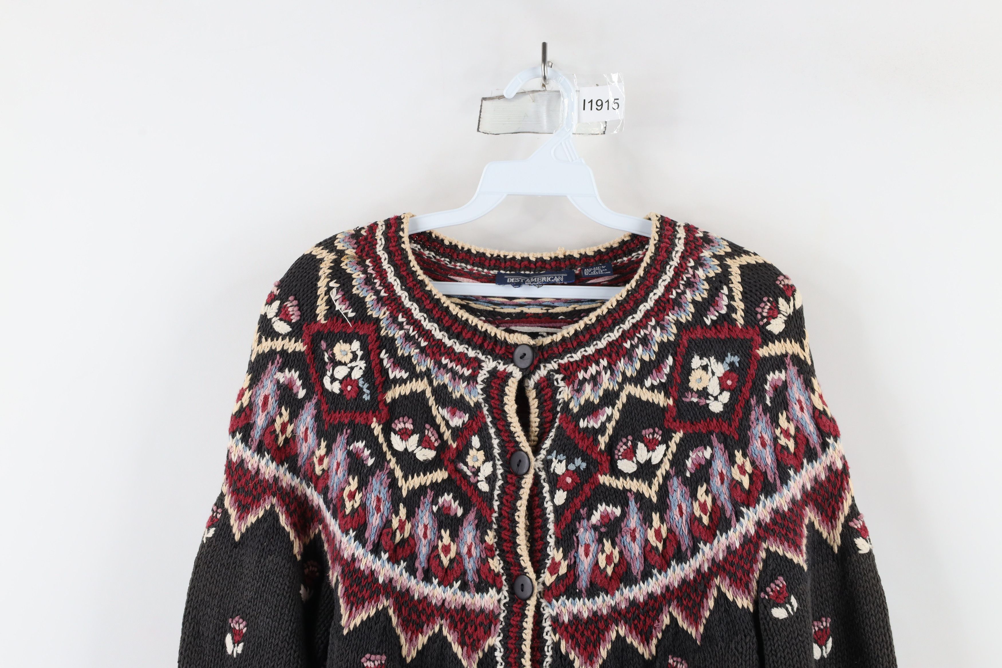 Vintage Vintage 90s Farmhouse Flower Fair Isle Knit Cardigan Sweater Size M / US 6-8 / IT 42-44 - 2 Thumbnail