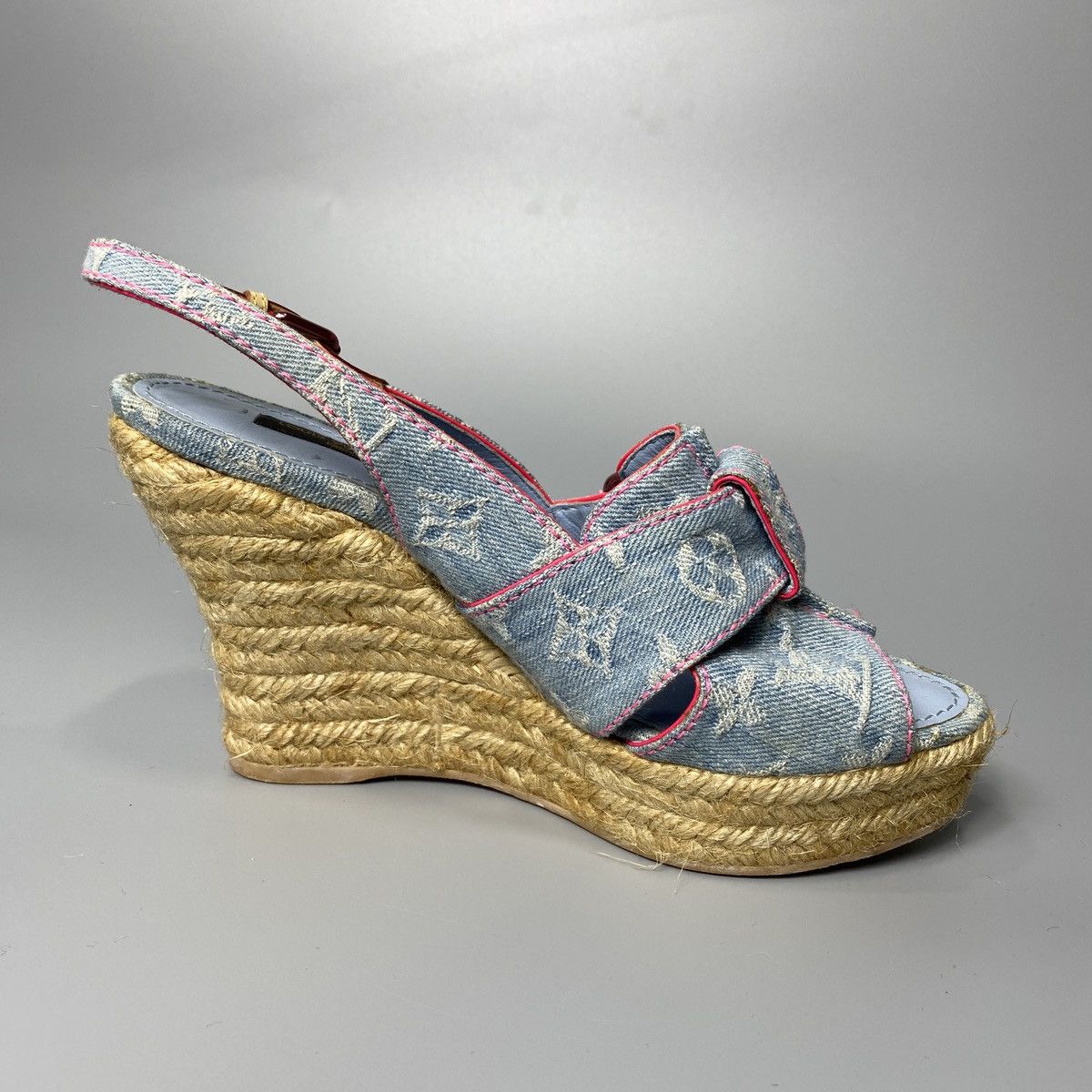 Louis Vuitton Bleached Monogram Denim Wedge Sandals Size US 7 / IT 37 - 6 Thumbnail