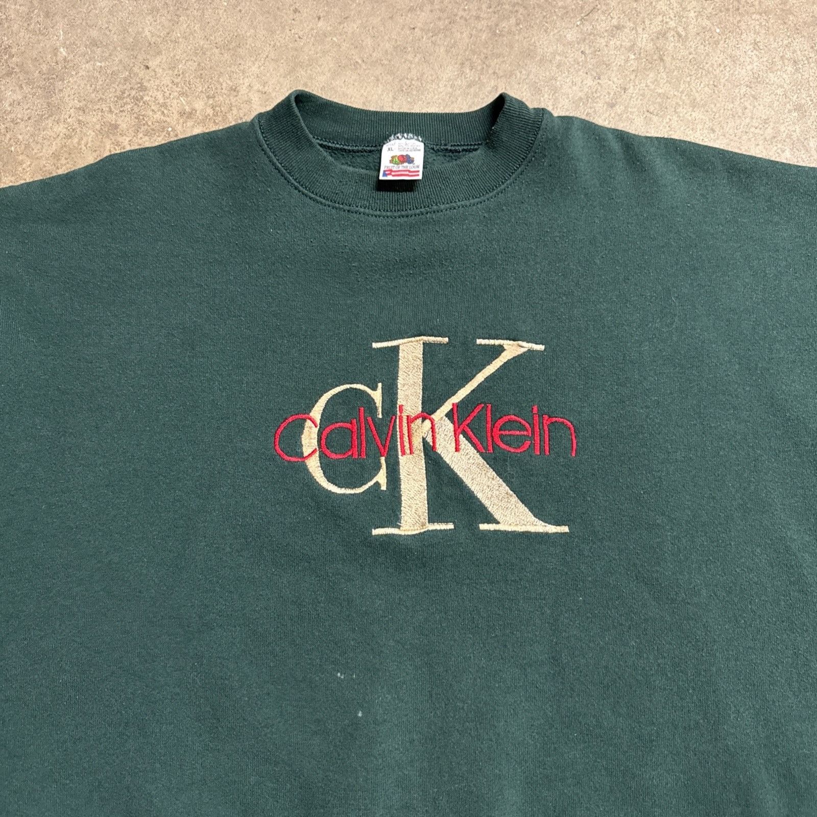 Vintage Calvin Klein Sweatshirt XL Green 90s USA Luxury