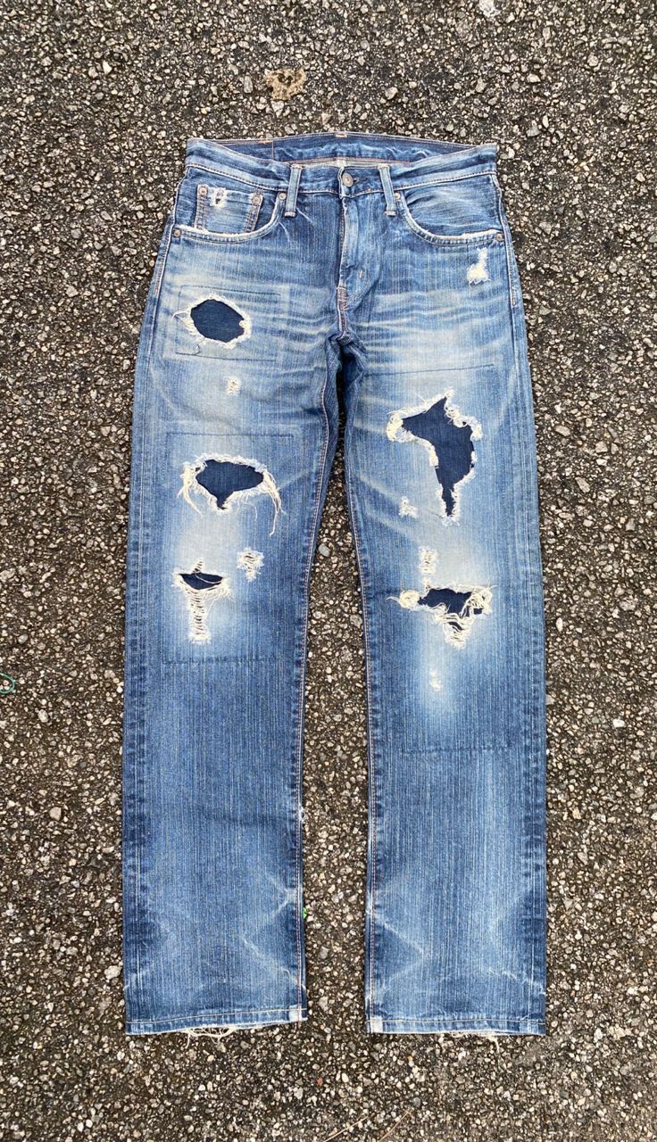 If Six Was Nine VINTAGE EDWIN 503 PACTHWORK DISTRESSED DENIM Size US 30 / EU 46 - 2 Thumbnail
