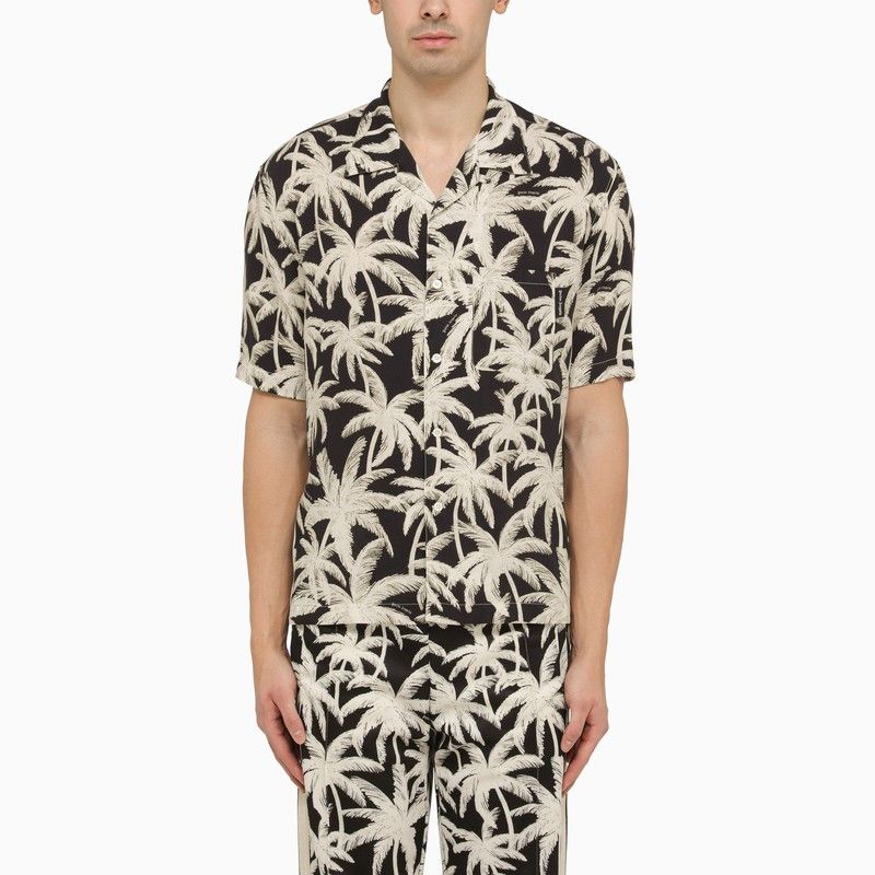 image of Palm Angels Bowling Shirt With Palm Print in Black, Men's (Size Large)