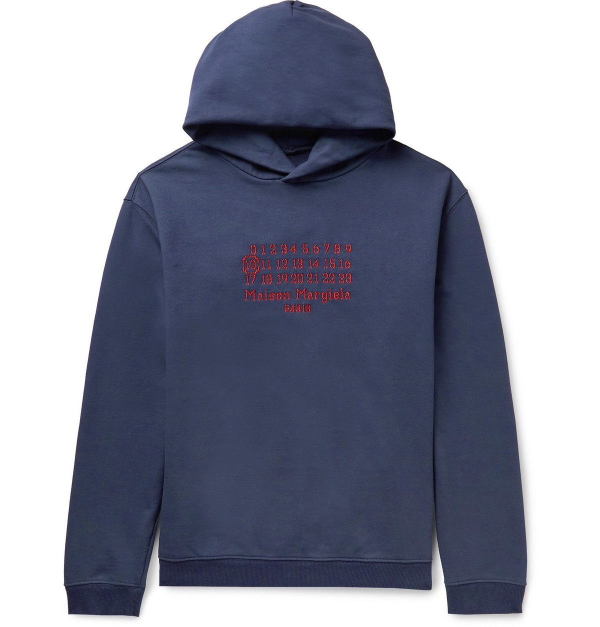 image of Maison Margiela NWT Oversized Embroidered Mmm Logo Loopback Cotton Hoodie in Blue (Size Small)