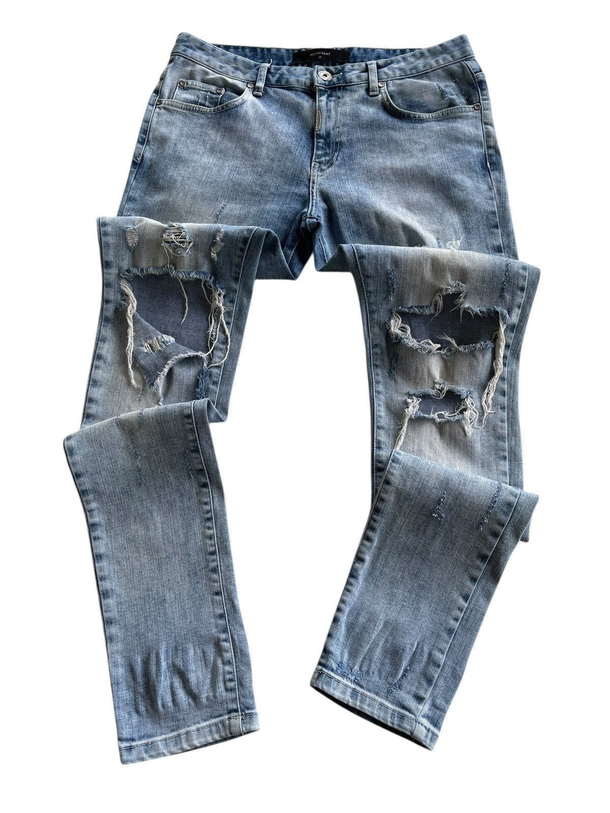 Represent Clo. Represent Acid Blue Distressed Knee Jeans Size US 33 - 2 Thumbnail