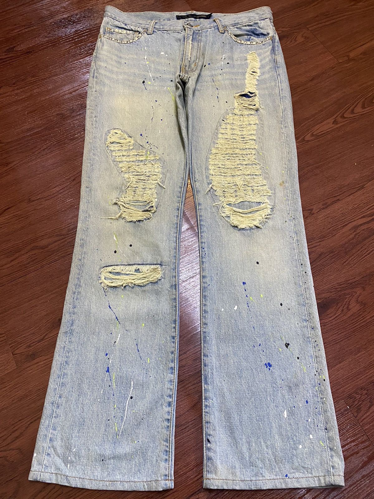 If Six Was Nine Vintage Schlussel Snake Paint Splatter Thrash Flare Jeans Size US 33 - 2 Thumbnail