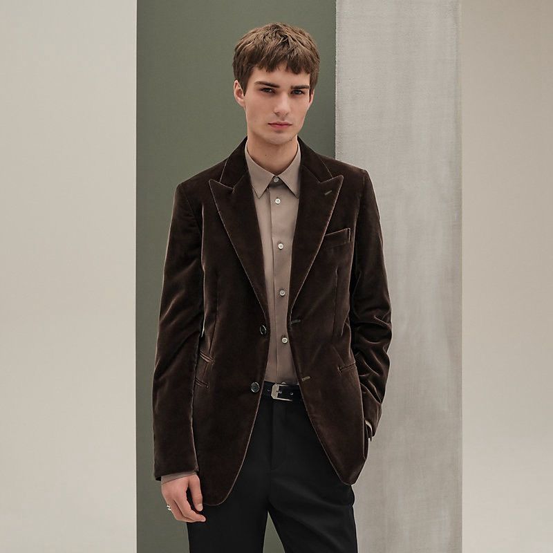 Hermes Hermes Mens Velour Cotton Blazer Dark Brown Tailored Jacket Size 38S - 1 Thumbnail